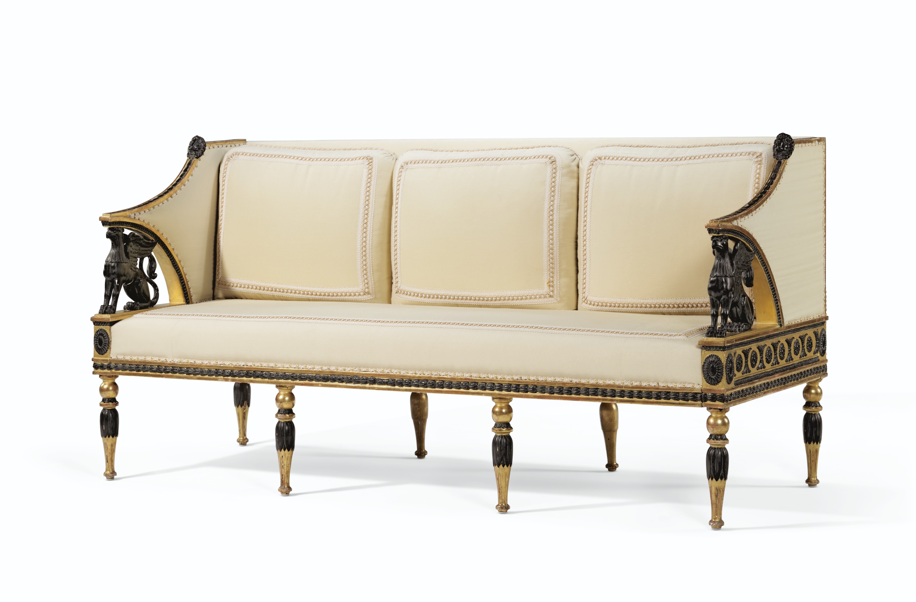A SWEDISH GILTWOOD AND BRONZED SOFA, ATTRIBUTED TO EPHRAIM STAHL