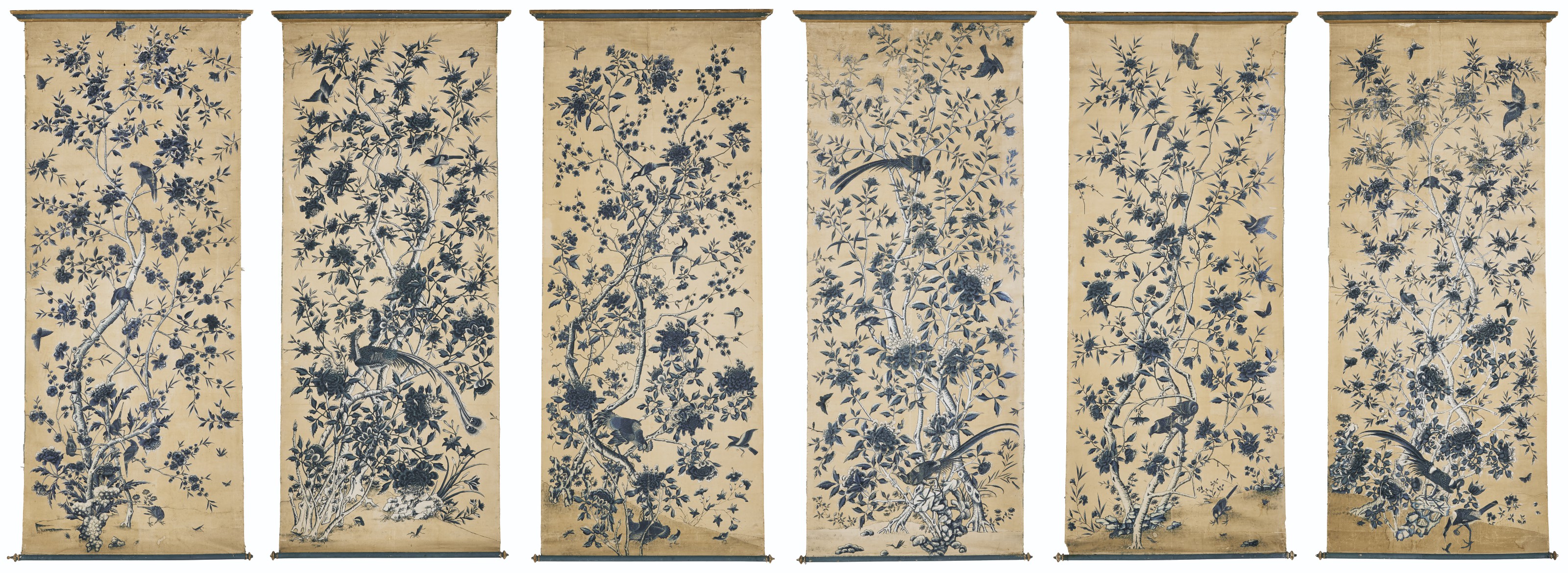 a set of six chinese export wallpaper panels