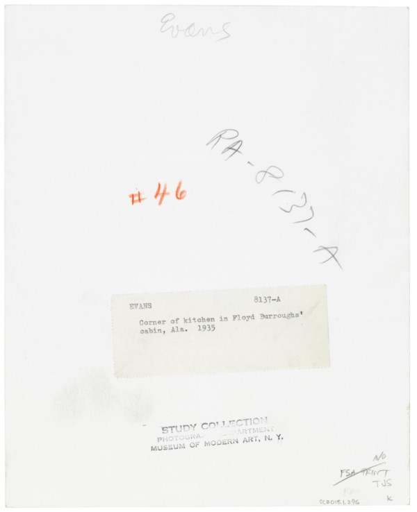 WALKER EVANS (19031975), Kitchen, Burroughs Family Cabin, Hale County