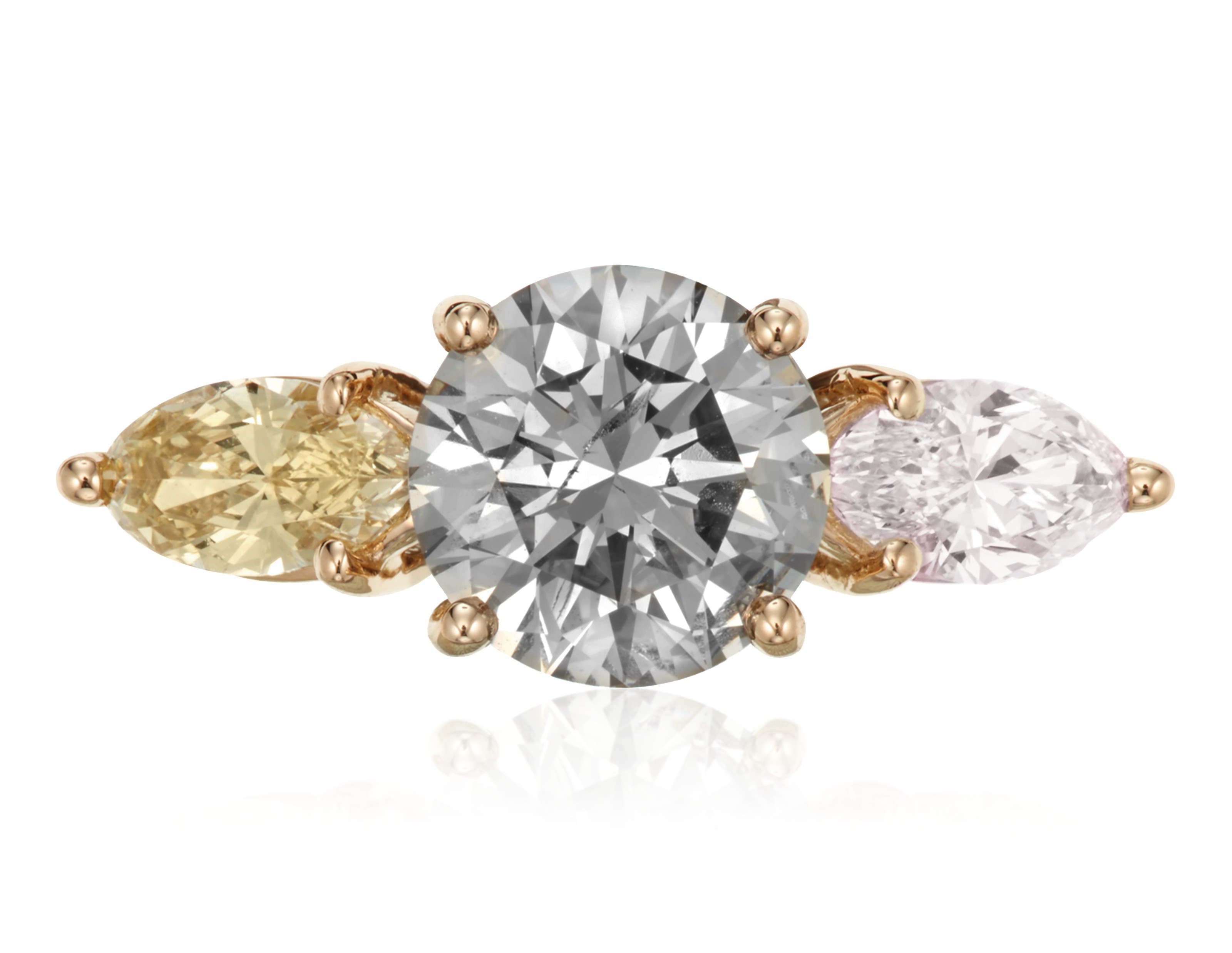 Multi-coloured diamond ring with GIA reports. 1 marquise brilliant-cut faint pink diamond measuring 7.64 x 3.75 x 2.38 mm and stated to weigh 0.40 carats. Estimate: $7,000-10,000. Offered in 
Jewels Online: Summer Sparkle, 12-27 August 2020, online