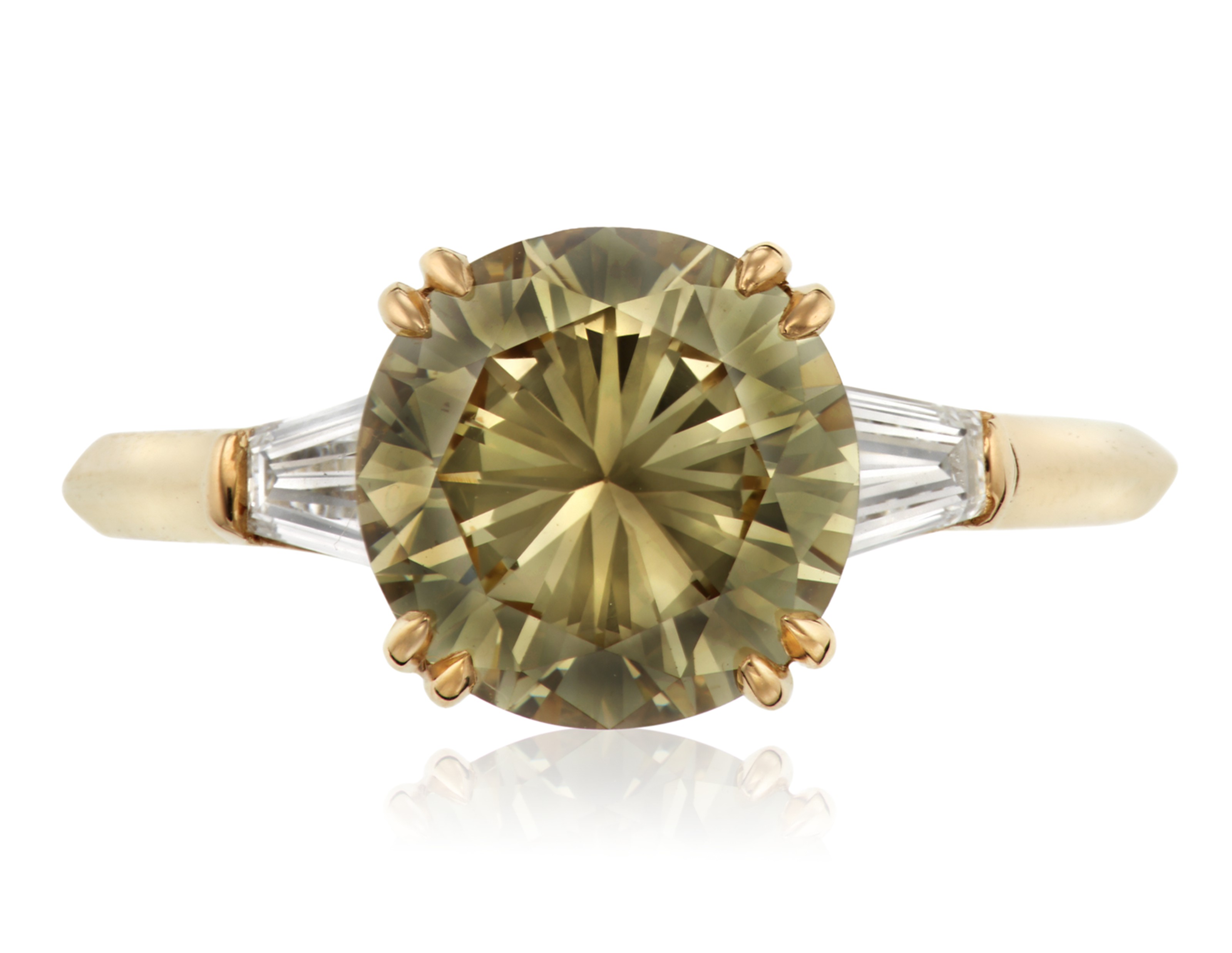 FANCY BROWNISH GREENISH YELLOW DIAMOND RING OF CARATS WITH