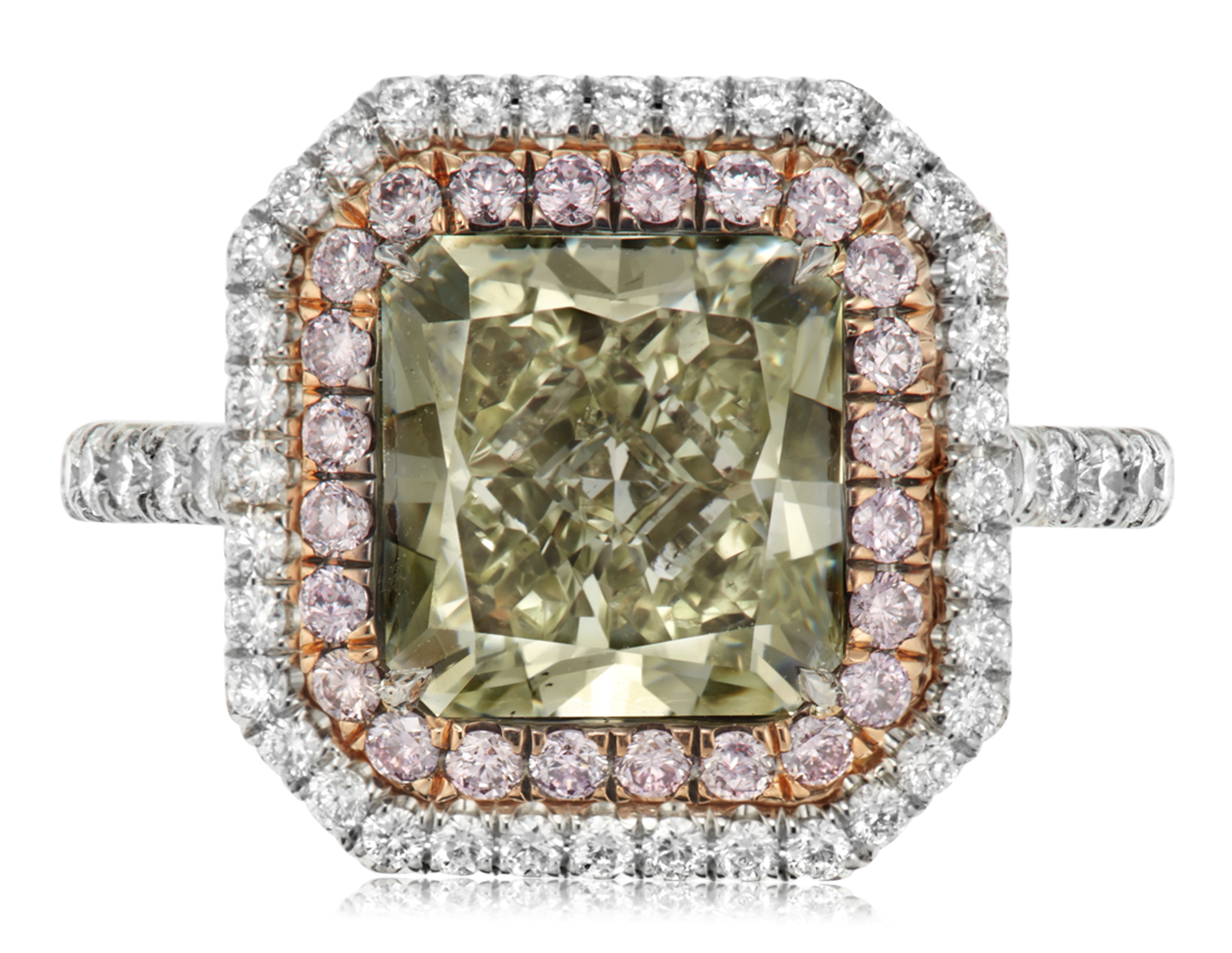 FANCY BROWNISH GREENISH YELLOW DIAMOND RING OF 2.46 CARATS WITH