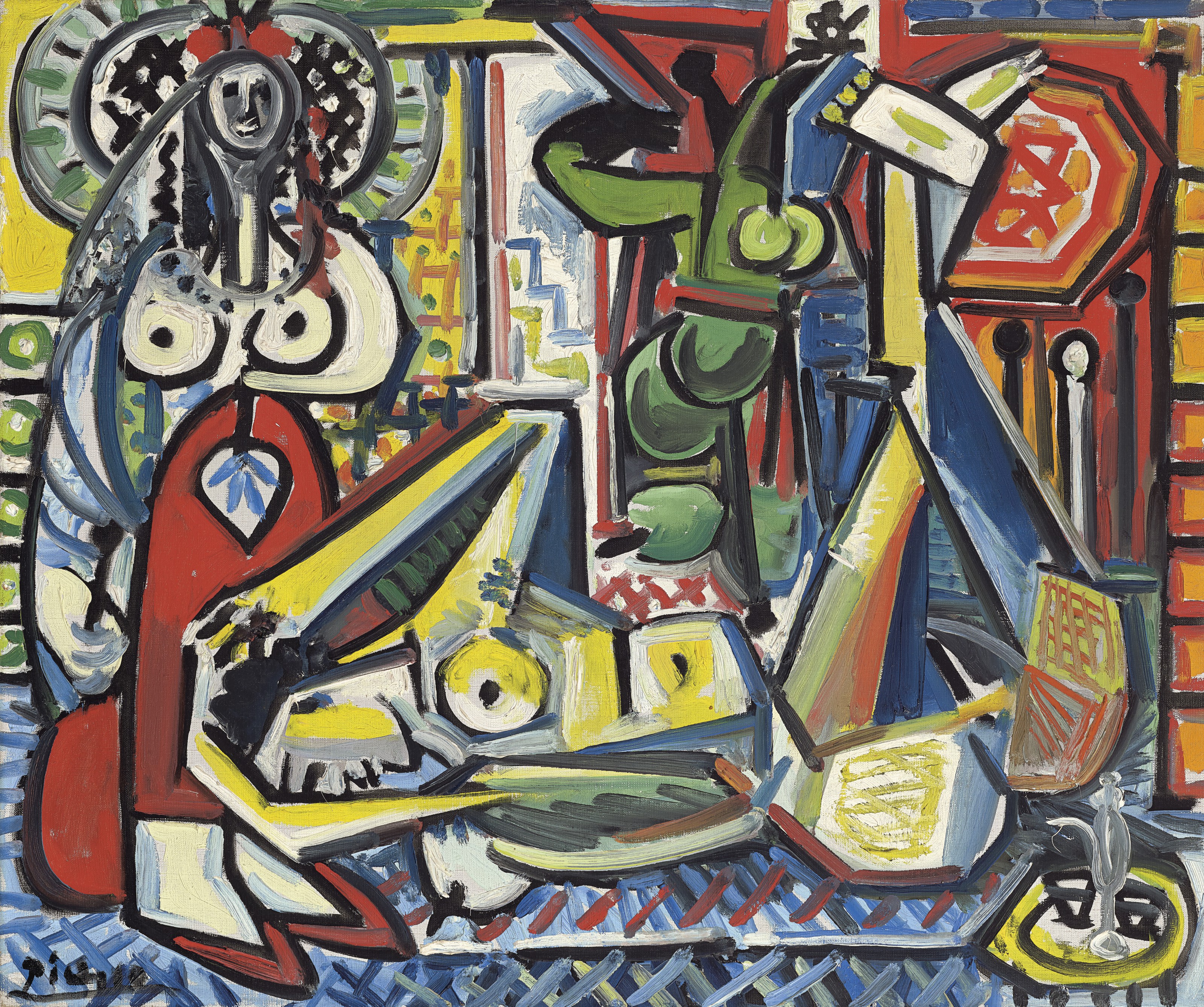 Pablo Picasso (1881-1973), Les femmes d'Alger (version 'F'), 1955. Oil on canvas. 21⅜ x 25⅝  in (54.2 x 65  cm). Sold for $29,217,500 in ONE: A Global Sale of the 20th Century on 10 July 2020 at Christie&rsquo;s in New York. &copy; 2020 Estate of Pablo Picasso / Artists Rights Society (ARS), New York