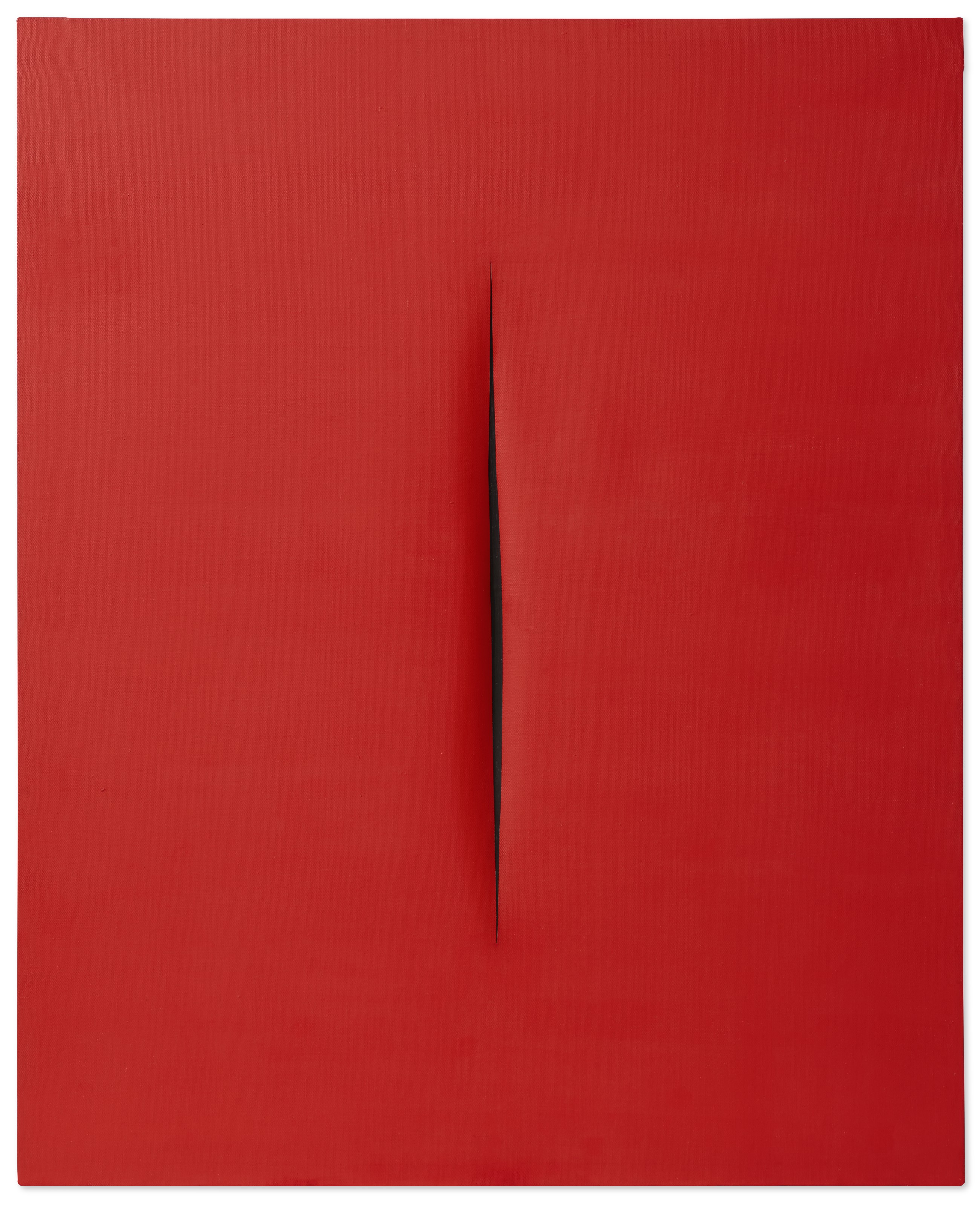 Lucio Fontana (1899-1968), Concetto Spaziale, Attesa, 1966. Waterpaint on canvas. 63&frac14; x 51&frac12; in (160.6 x 130.8 cm). Estimate: $7,500,000-10,500,000. Offered in ONE: A Global Sale of the 20th Century on 10 July 2020 at Christie&rsquo;s in New York