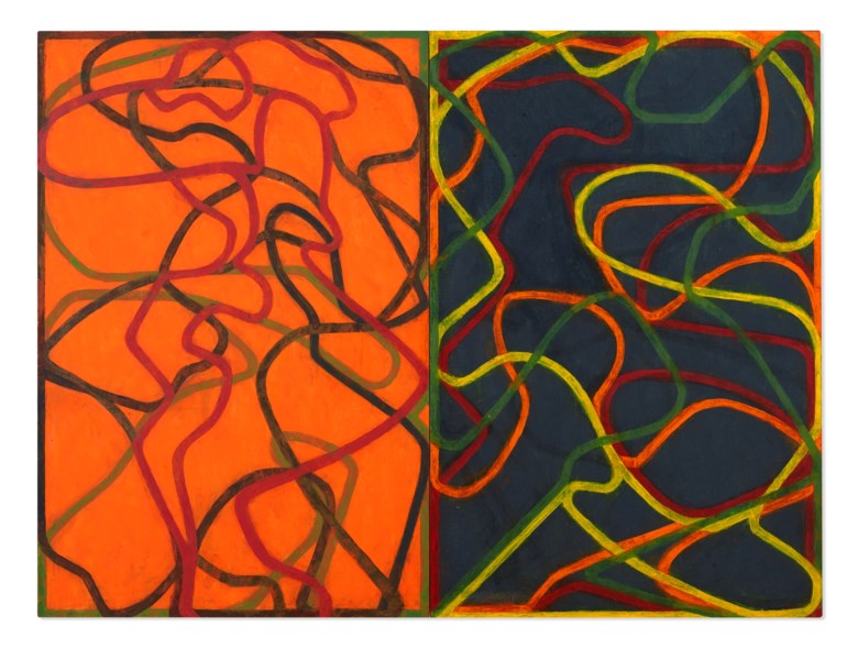 Brice Marden (b. 1938), Complements,  2004-2007. Oil on canvas, in two parts. Each canvas 72 x 48  in (182.9 x 121.9  cm). Sold for $30,920,000 in ONE A Global Sale of the 20th Century on 10 July 2020 at Christie’s in New York. © 2020 Brice Marden  Artists Rights Society (ARS), New York