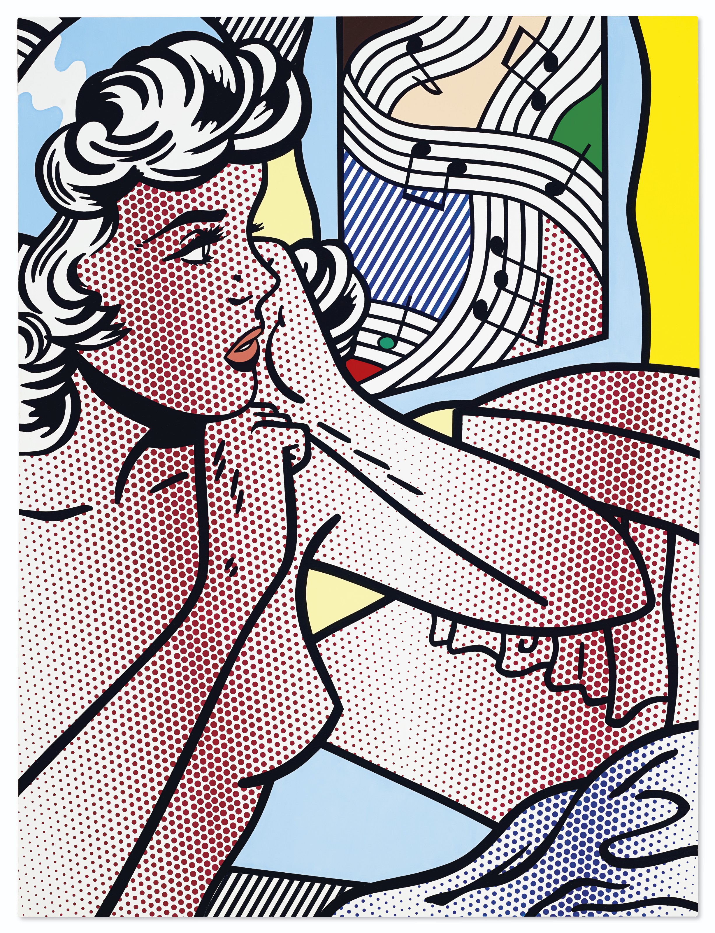 Roy Lichtenstein (1923-1997), Nude with Joyous Painting, 1994. Oil and magna on canvas.&nbsp;70 x 53  in (177.8 x 134.6  cm). Sold for $46,242,500 in ONE: A Global Sale of the 20th Century on 10 July 2020 at Christie&rsquo;s in New York. &copy; Estate of Roy Lichtenstein