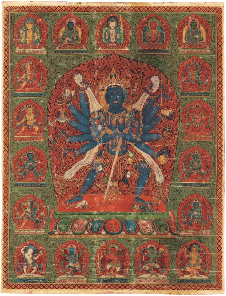 An important imperial painting of Chakrasamvara, China, dated to the 13th year of Chenghua, corresponding to 1477. Dimensions 24¾ x 19  in (62.8 x 48.2  cm). Estimate $300,000-500,000. Offered in Indian, Himalayan & Southeast Asian Works of Art on 24 September 2020 at Christie’s in New York