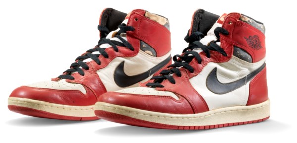 air jordan 1 high shattered backboard origin story game worn signed sneaker nike 1985 christie s air jordan 1 high shattered backboard