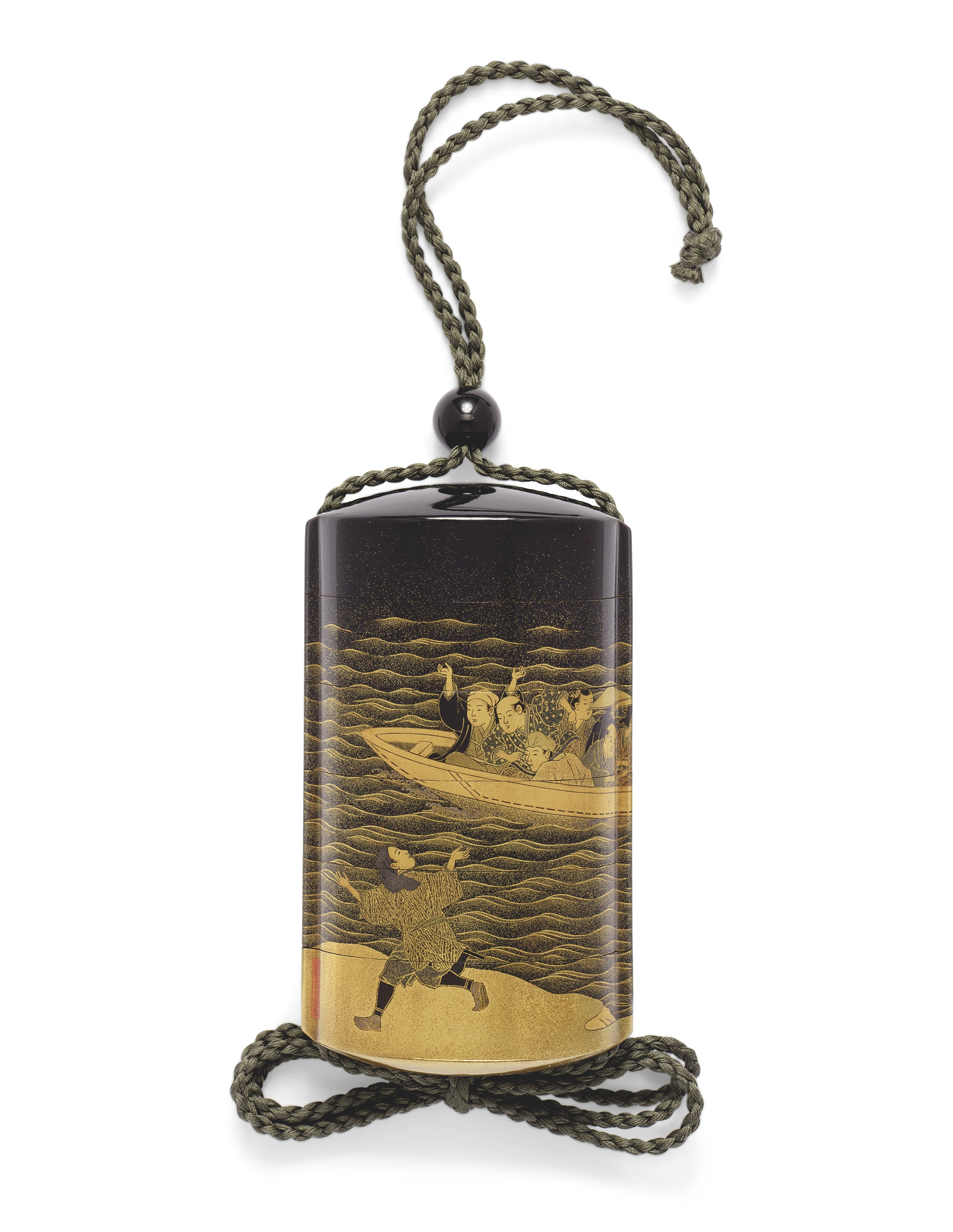海外限定スパイク販売 FIVE-CASE A LACQUER SHIOMI SIGNED FERRY-BOAT, A WITH INRO 工芸品