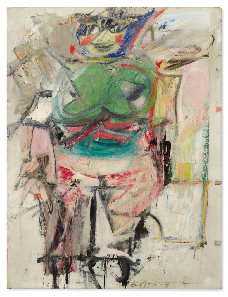 Willem de Kooning (1904-1997), Woman (Green), 1953-1955. Oil and charcoal on canvas. 30¼ x 23¼ in (76.8 x 59.1 cm). Estimate $20,000,000-30,000,000. Offered in 20th Century Evening Sale on 6 October 2020 at Christie’s in New York. © The Willem de Kooning Foundation  Artists Rights Society (ARS), New York and DACS, London 2020