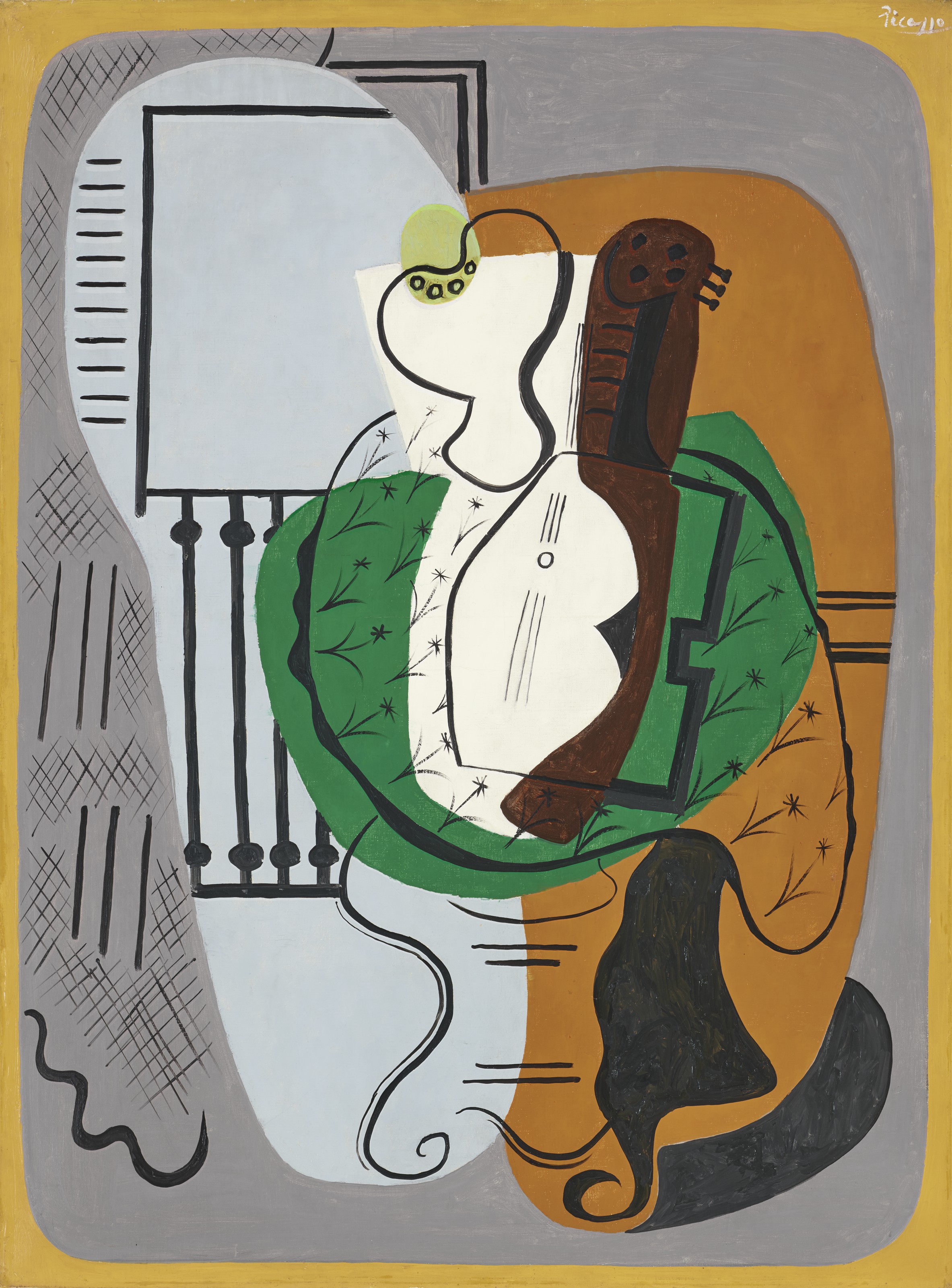 Pablo Picasso (1881-1973) , Guitare et compotier sur un ...