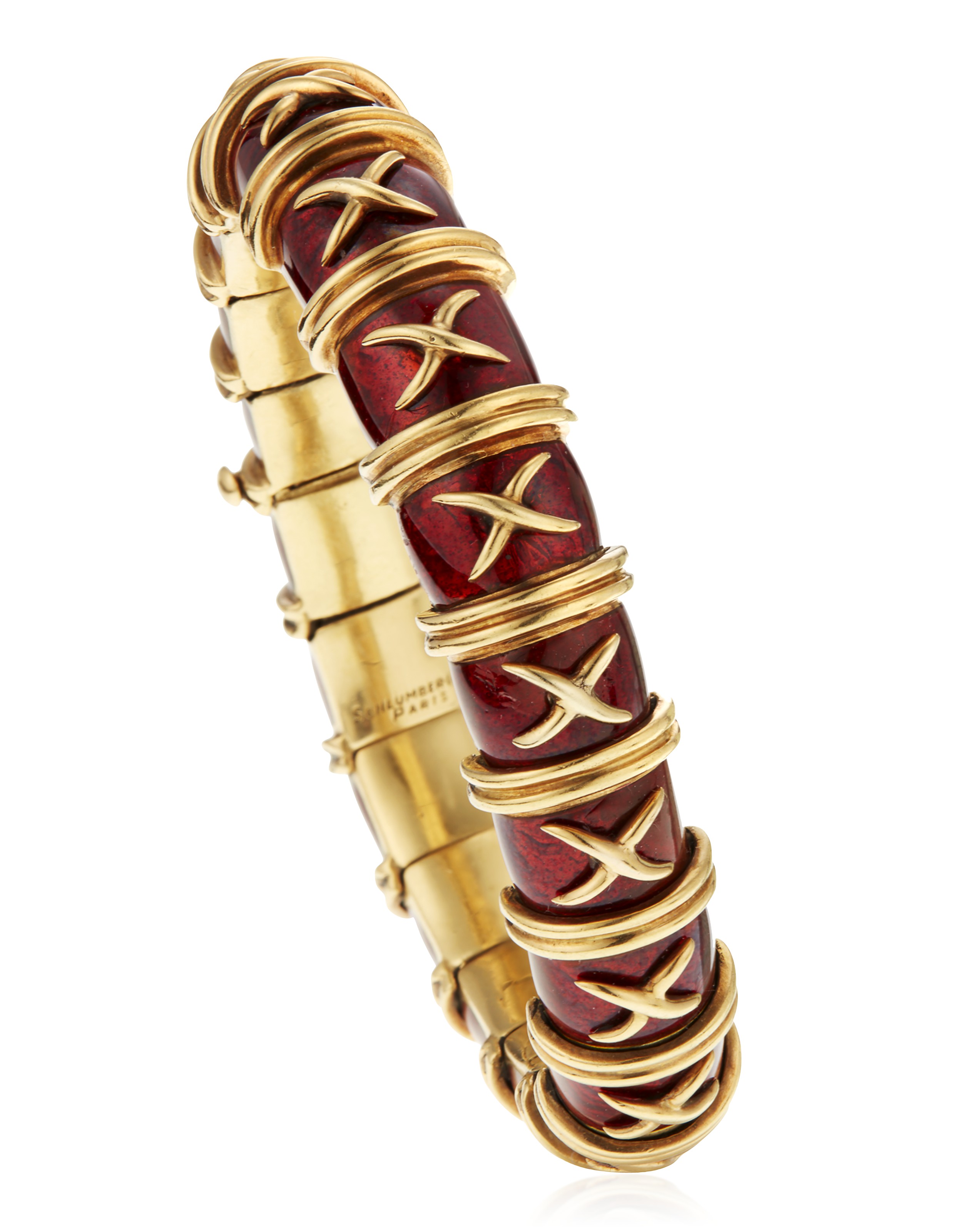 JEAN SCHLUMBERGER RED ENAMEL AND GOLD 'CROISILLON' BRACELET, | Christieâs