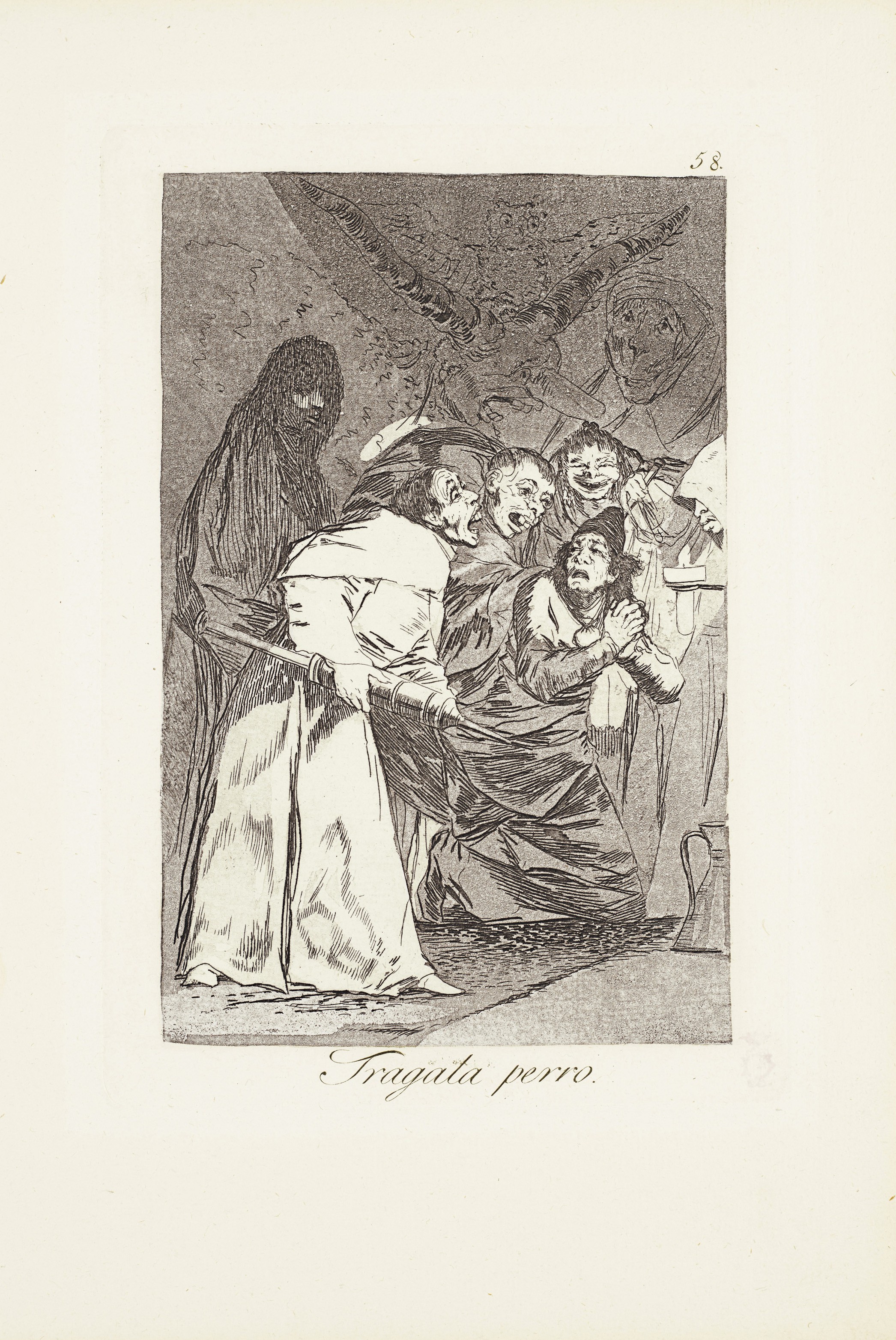 Swallow it, dog (Tragala perro) _x000D_ Plate 58 from: Los Caprichos