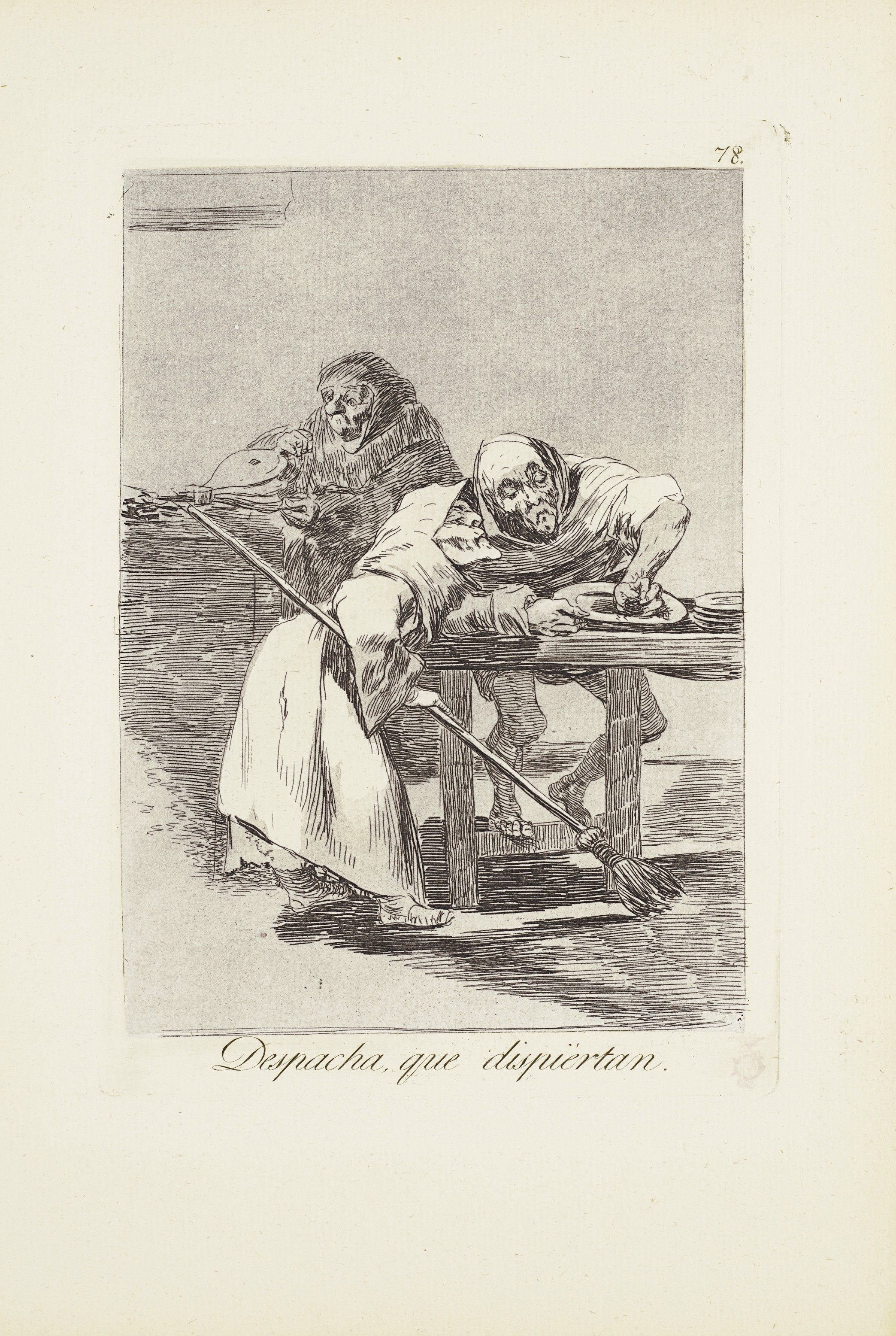 Be quick, they are waking up (Despacha que dispiertan) _x000D_ Plate 78 from: Los Caprichos