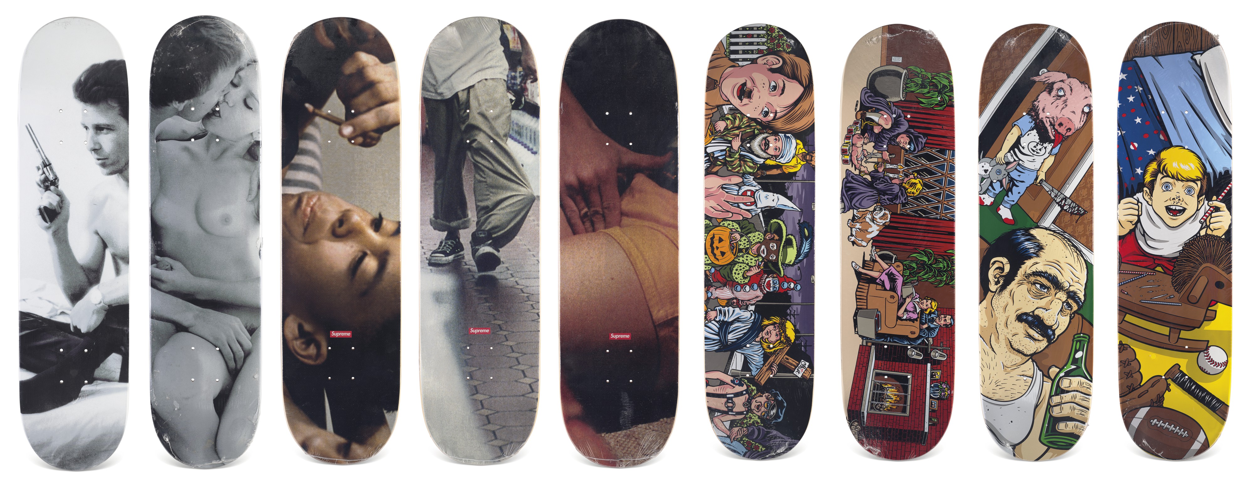 A COLLECTION OF LARRY CLARK & SEAN CLIVER SKATEBOARDS, SUPREME 