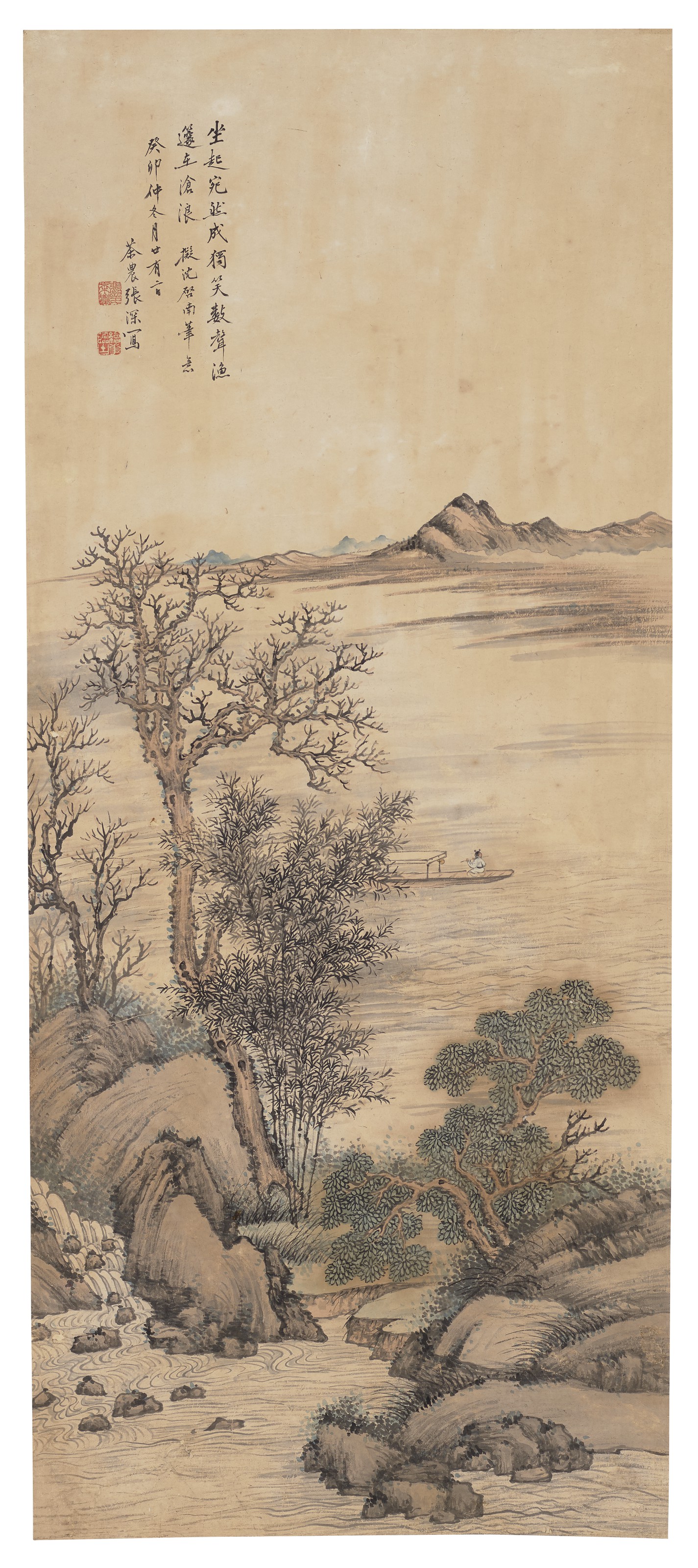 希少Painting on China お値下しました ZHANG SHEN (1781-1846), Flute Player on Boat | Christie's