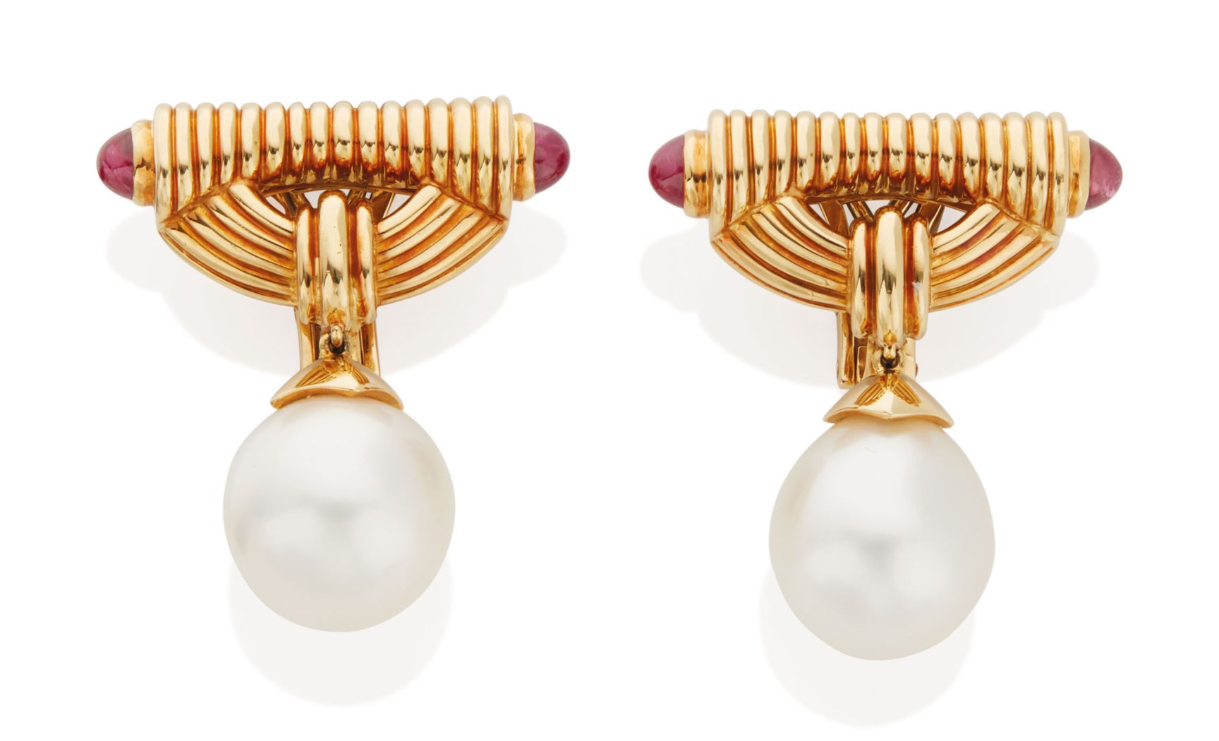BOUCLES D'OREILLES PERLE DE CULTURE ET RUBIS, BULGARI