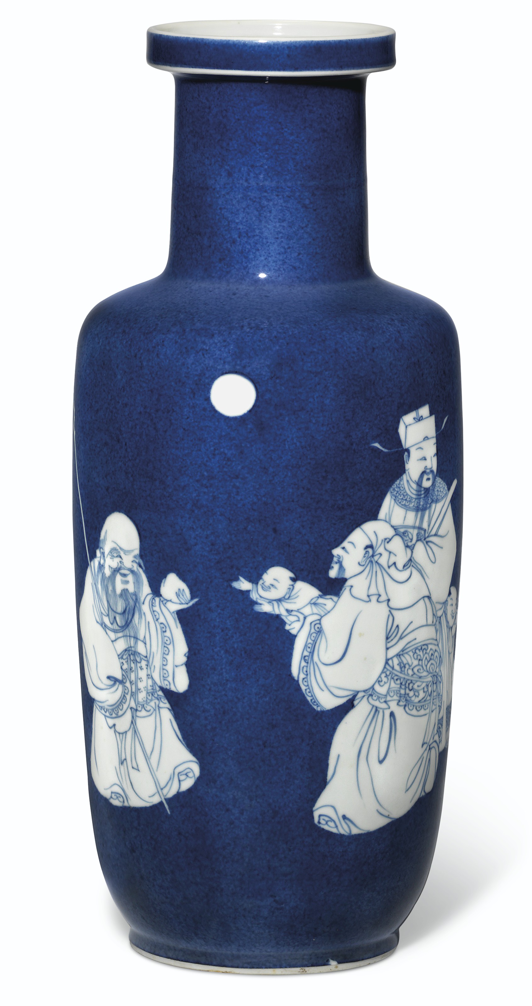 VASE ROULEAU EN PORCELAINE BLEU POUDRE , CHINE, DYNASTIE QING, KANGXI