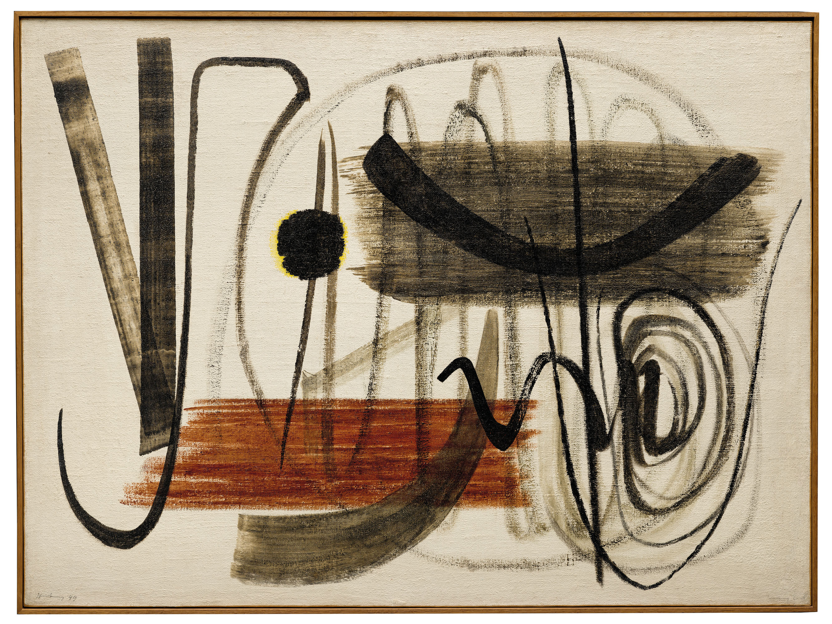 Hans Hartung (1904-1989), T1949-23, 1949. Oil on canvas. 97 x 130 cm. Sold for €1,280,000 on 22 October 2020 at Christie’s in Paris