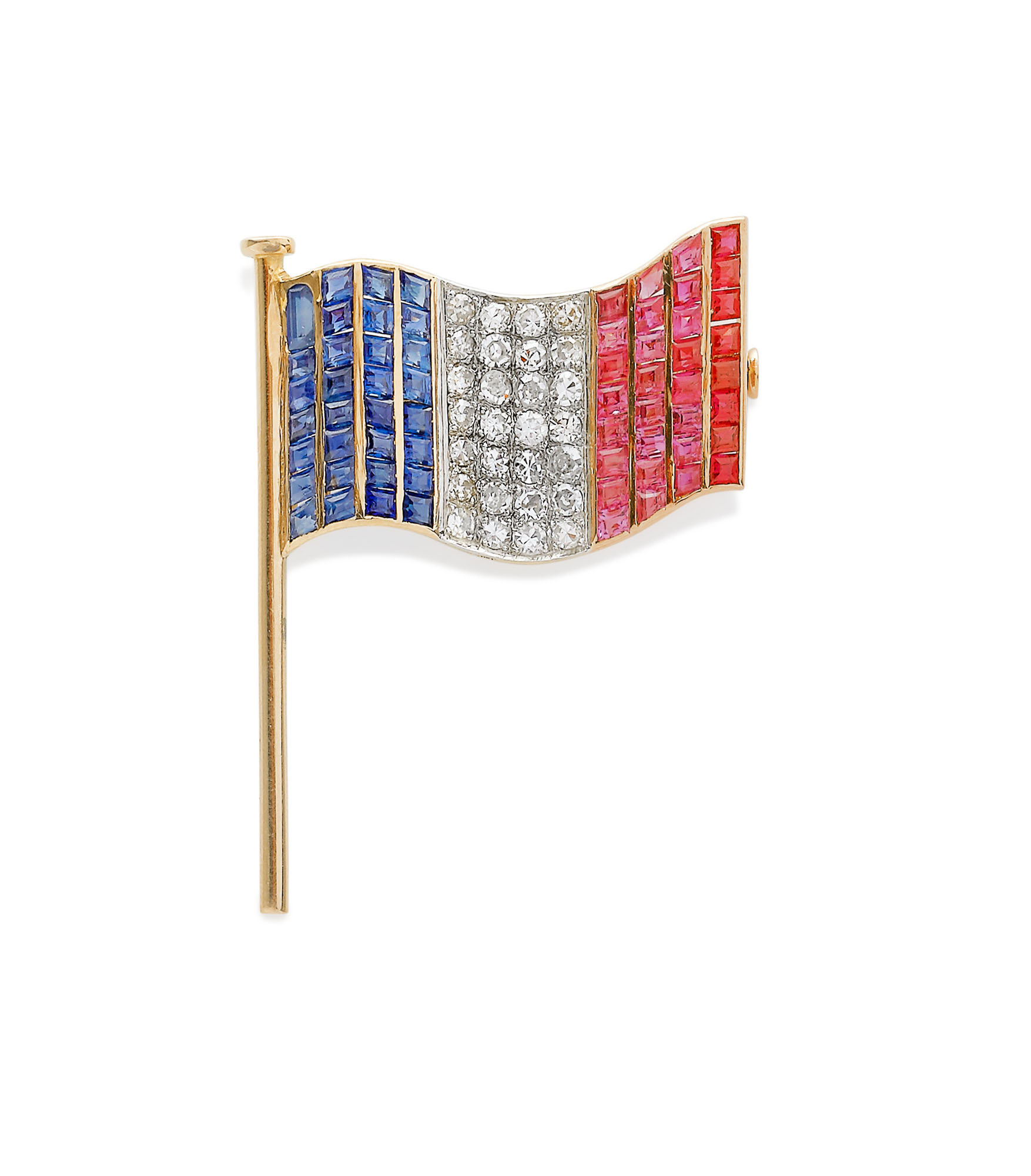 Broche fleur en or rose 18 carats avec diamants, rubis et saphirs roses - En ven