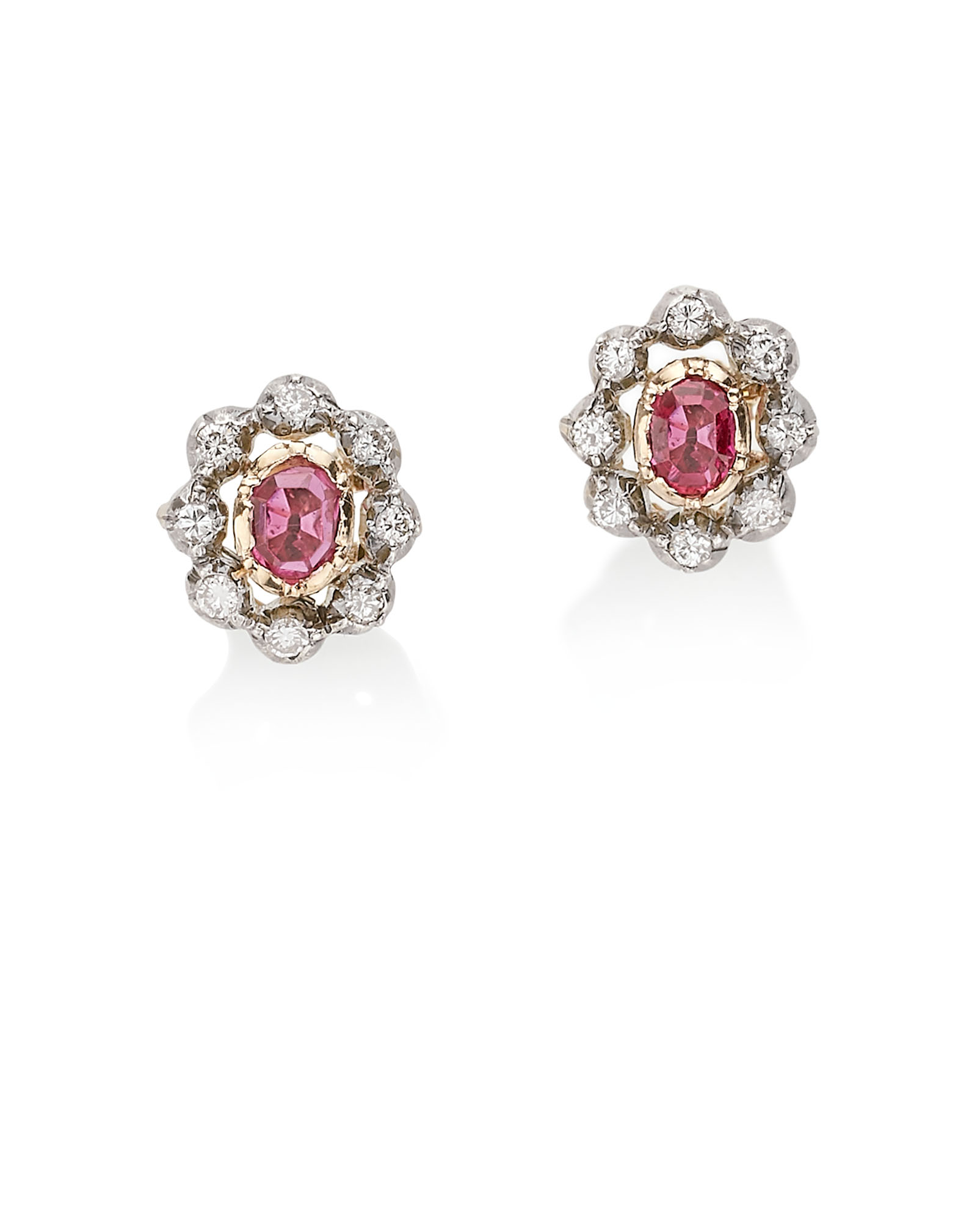 Boucles D'oreilles Clous En Or 14K (585) - Diamants & Rubis - Total 2.68 Carats - Jisha