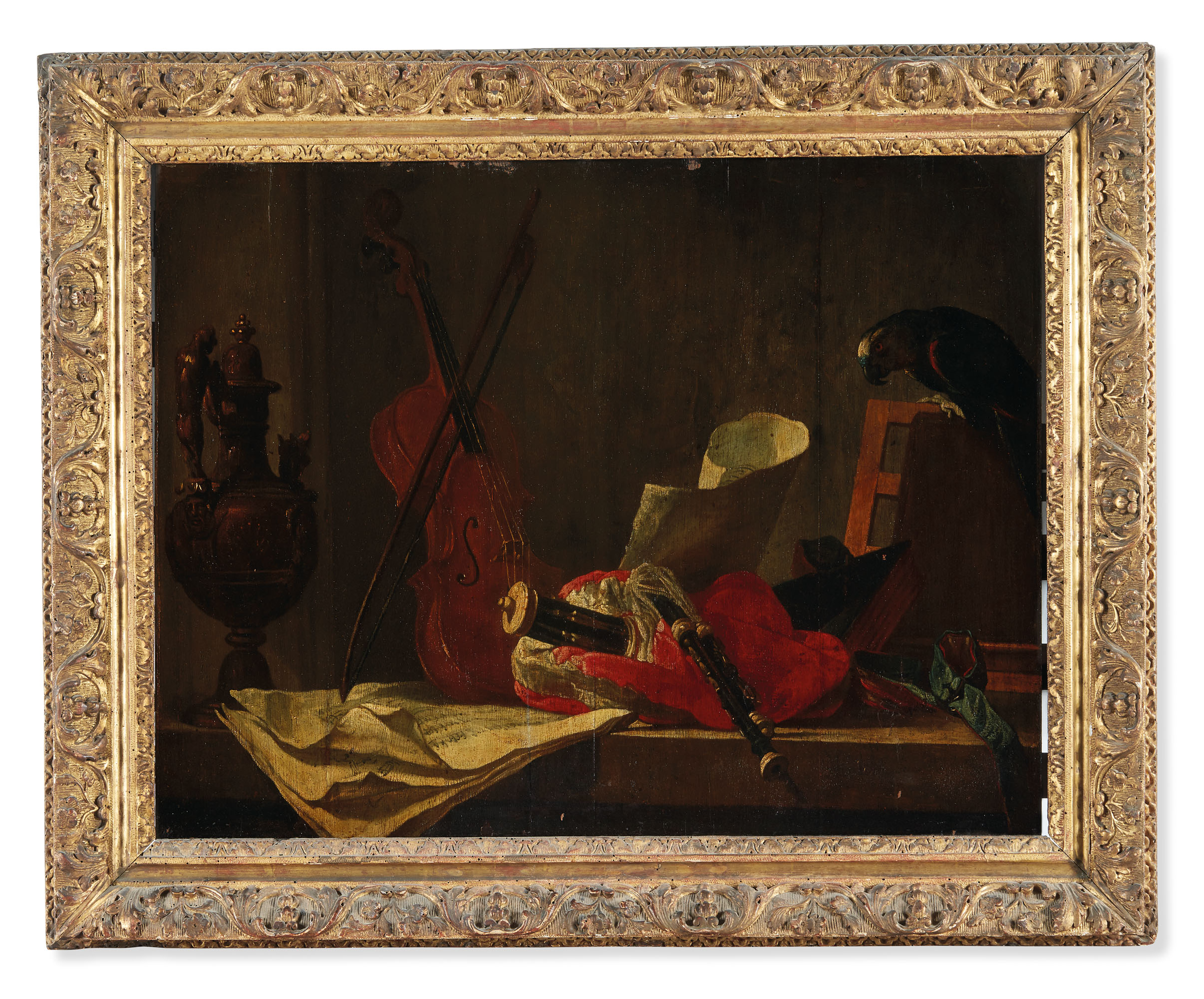 Nature morte au perroquet et instruments de musique