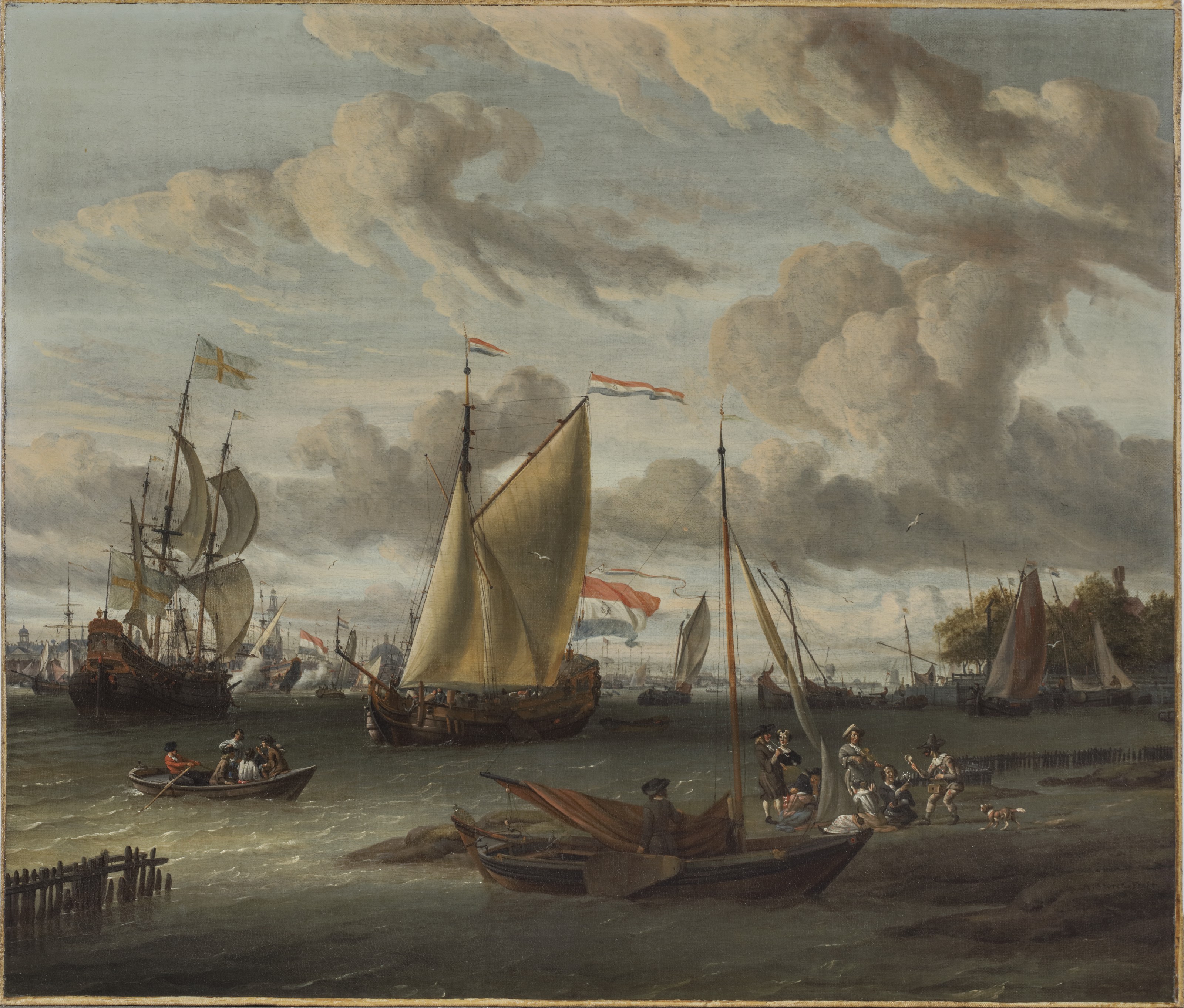 Abraham Storck (Amsterdam 1644-1708), A view of the river IJ with