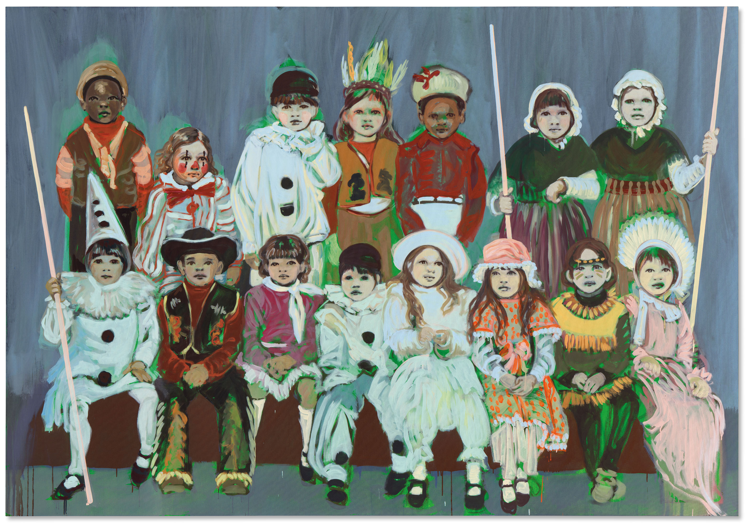Claire Tabouret (b. 1981), The Last Day, 2016.&nbsp;Acrylic on canvas. 90 3/8 x 129 7/8 in. (230 x 330 cm.). Sold for &pound;622,500 on 23 March 2021 at Christie's in London