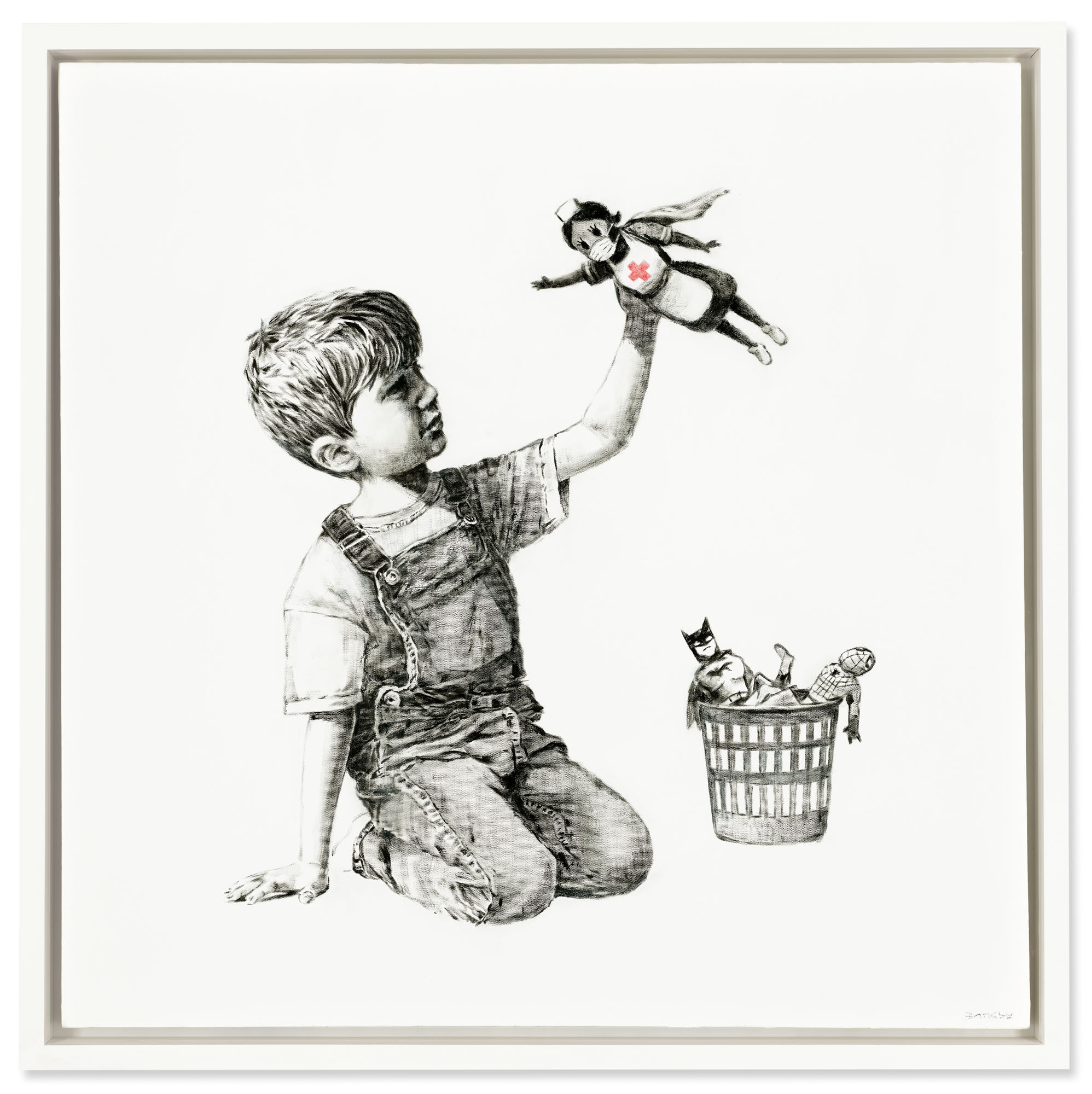 Banksy, Game Changer, 2020.&nbsp;Oil on canvas. 35 7/8 x 35 7/8 in. (91 x 91 cm.). Sold for &pound;16,758,000 on 23 March 2021 at Christie&rsquo;s in London