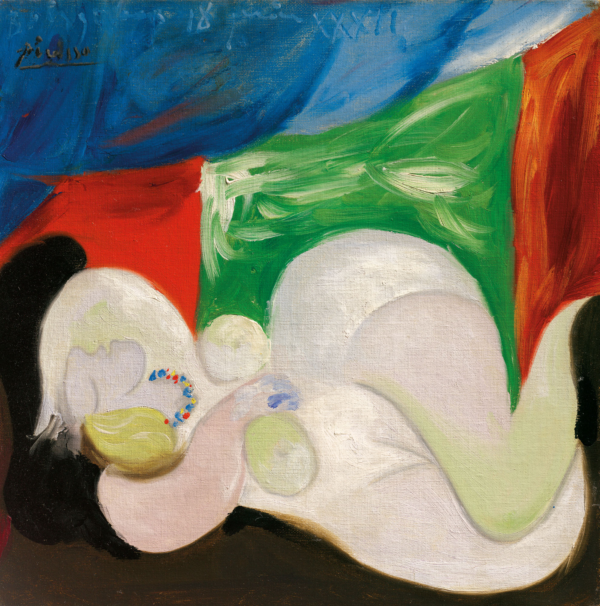 Pablo Picasso (1881-1973), Femme nue couch&eacute;e au collier (Marie-Th&eacute;r&egrave;se), 1932. Oil on canvas. 16 x 16 in. (40.6 x 40.6 cm.). Sold for &pound;14,582,500 on 23 March 2021 at Christie's in London
