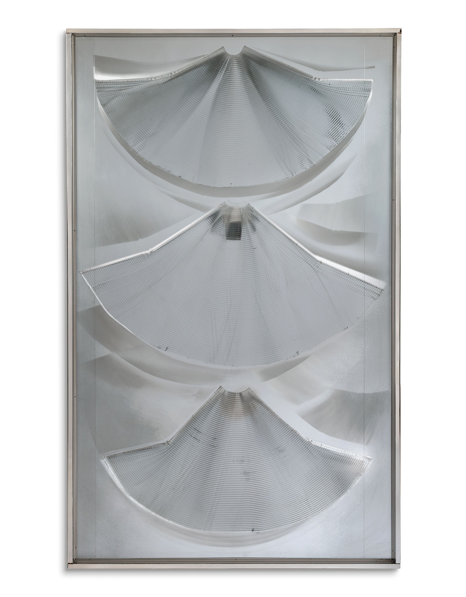 Heinz Mack (b. 1931), Three Wings of Light, 1972. Aluminium on wood. 78&frac34; x 47&frac14; in (200 x 120 cm). Sold for &pound;137,500 on 23 March 2021 at Christie&rsquo;s in London