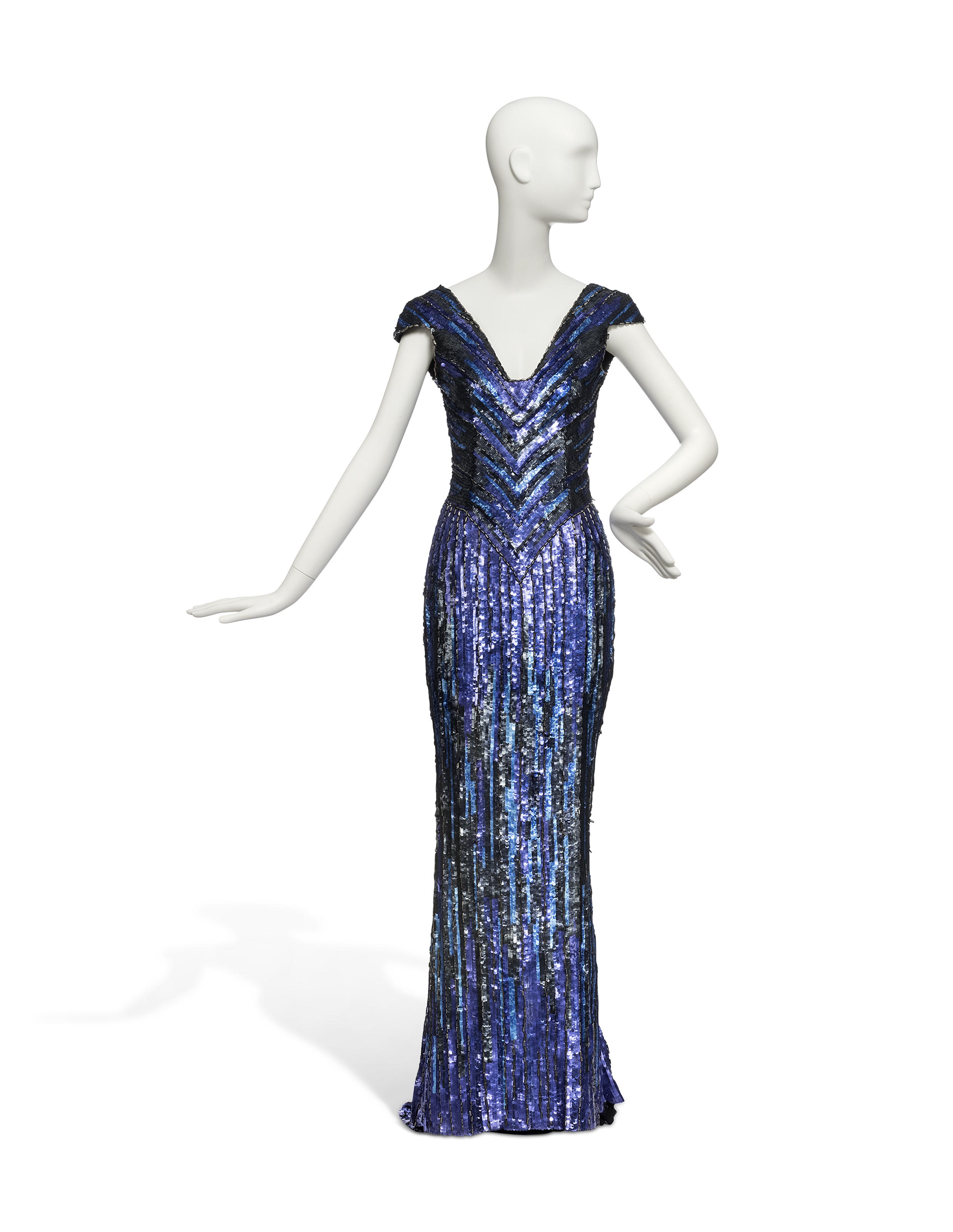 blue sequin evening gown