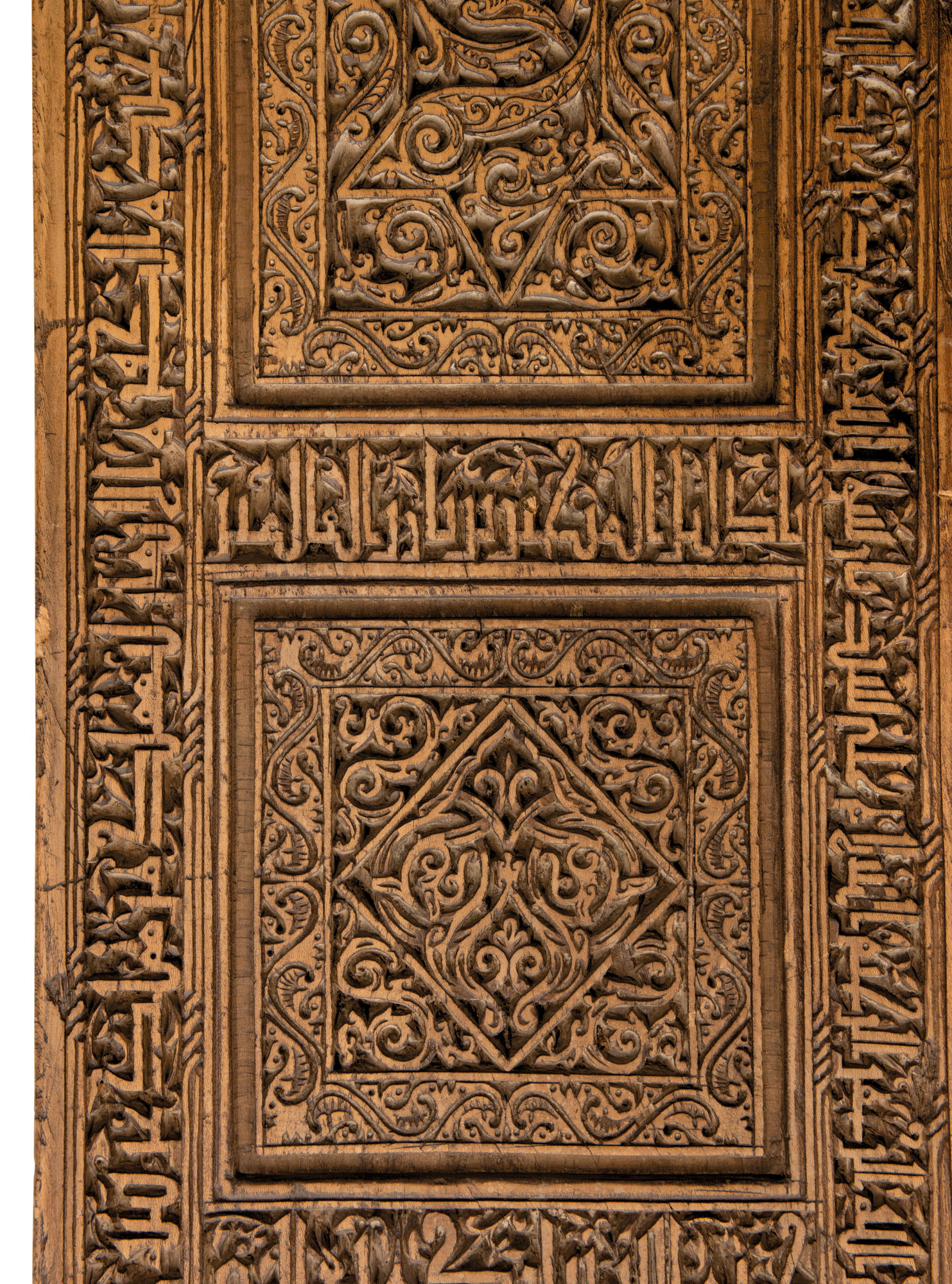 A pair of carved wooden doors, Qajar Iran, 19th century&nbsp;(detail). 76⅜ x 20⅞ in (194 x 53 cm); 76 x 18&frac34; in (193 x 47.5 cm). Sold for &pound;12,500 on 7 April 2021, Online