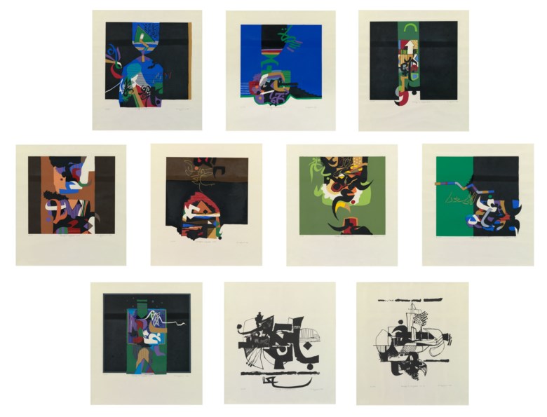 Dia al-Azzawi, Hommage to Baghdad, 1982. 10 screen prints on Arches Velin handmade paper. Sheets 21½ x 19½ in each. Sold for £16,250 on 7 April 2021, Online