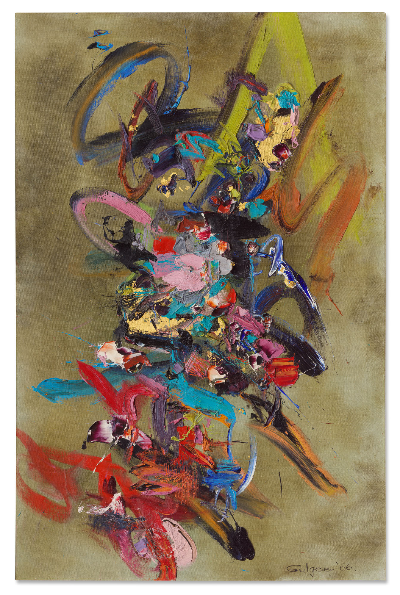Ismail Gulgee, Untitled (Abstract Forms), 1966. Mixed media on canvas. 61 x 40 in (154.9 x 101.6 cm). Offered on 17 March-7 April 2021, Online