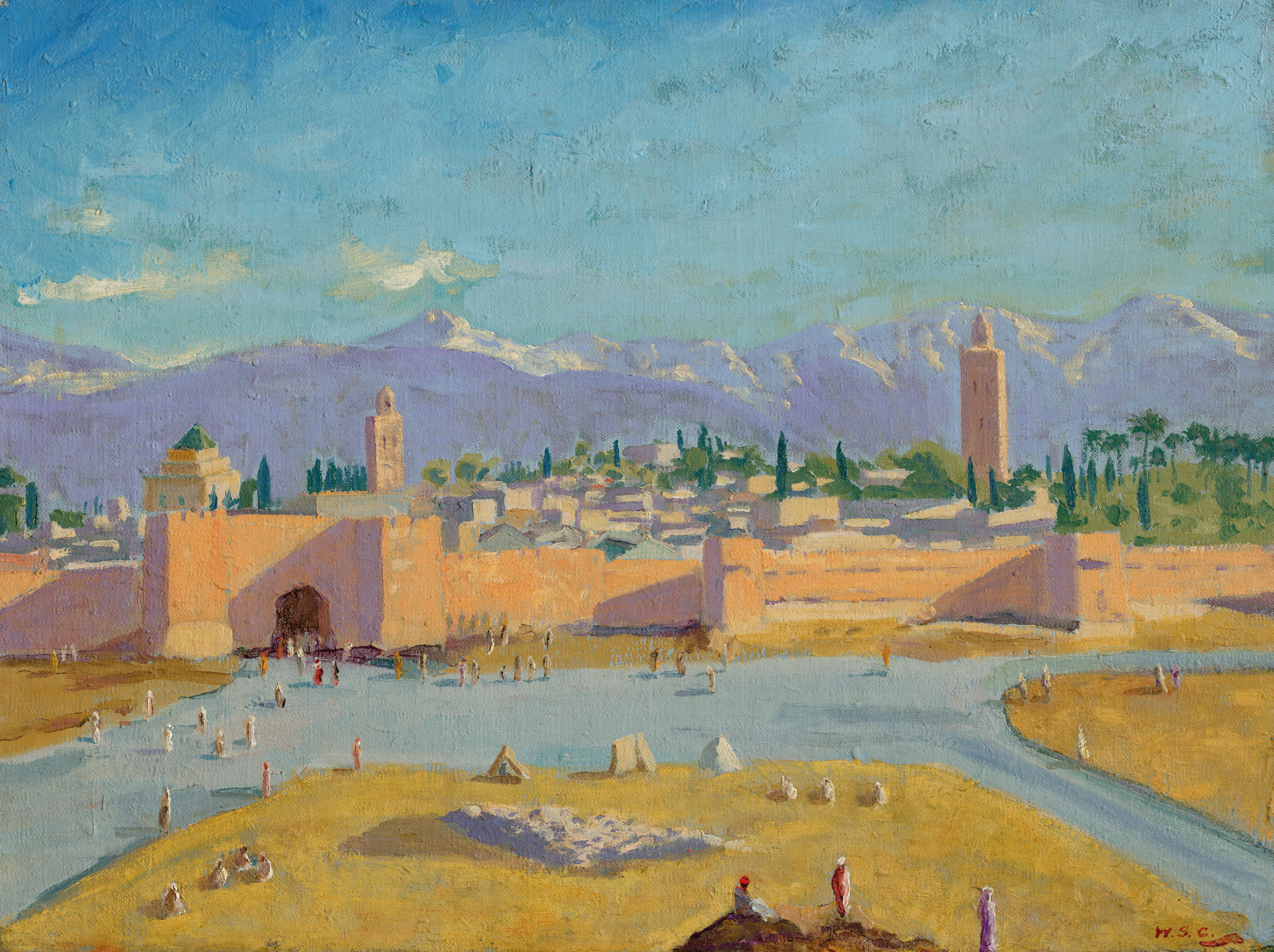 Sir Winston Churchill, O.M., R.A. (1874-1965), Tower of the Koutoubia Mosque, January 1943. Oil on canvas. 18 x 24  in (45.7 x 61  cm). Sold for &pound;8,285,000 on 1 March 2021 at Christie&rsquo;s in London. Artwork: Reproduced with permission of Curtis Brown, London on behalf of Churchill Heritage Ltd © Churchill Heritage Ltd