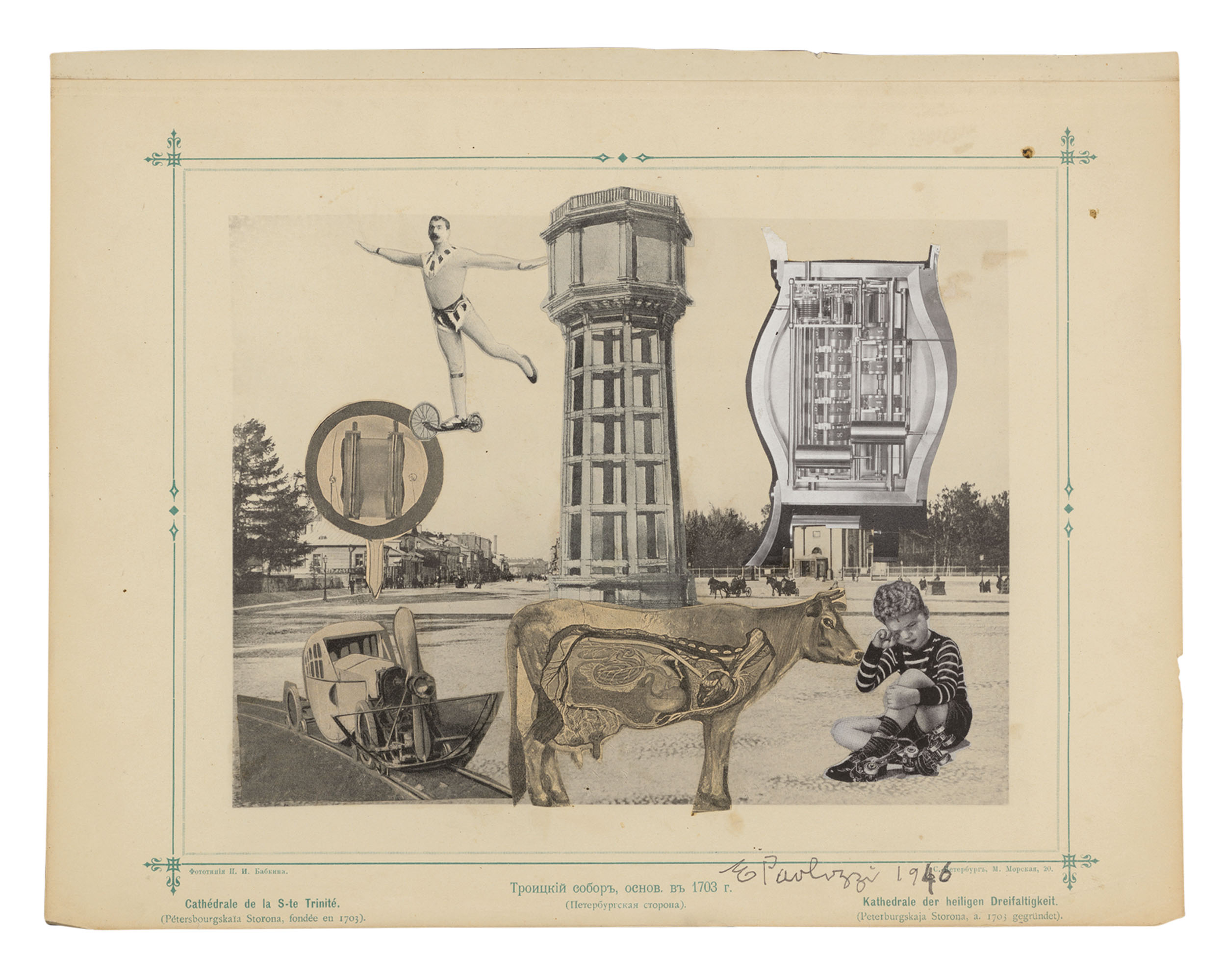 Sir Eduardo Paolozzi, R.A. (1924-2005), Cath&eacute;drale de la Ste Trinit&eacute;, 1946.  Collage on paper. 9⅞ x 12⅞ in (25 x 32.8 cm). Sold for £8,125 on 2 March 2021 at Christie’s in London