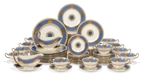 A WEDGWOOD 'BONE CHINA' POWDER-BLUE-GROUND PART DINNER-SERVICE