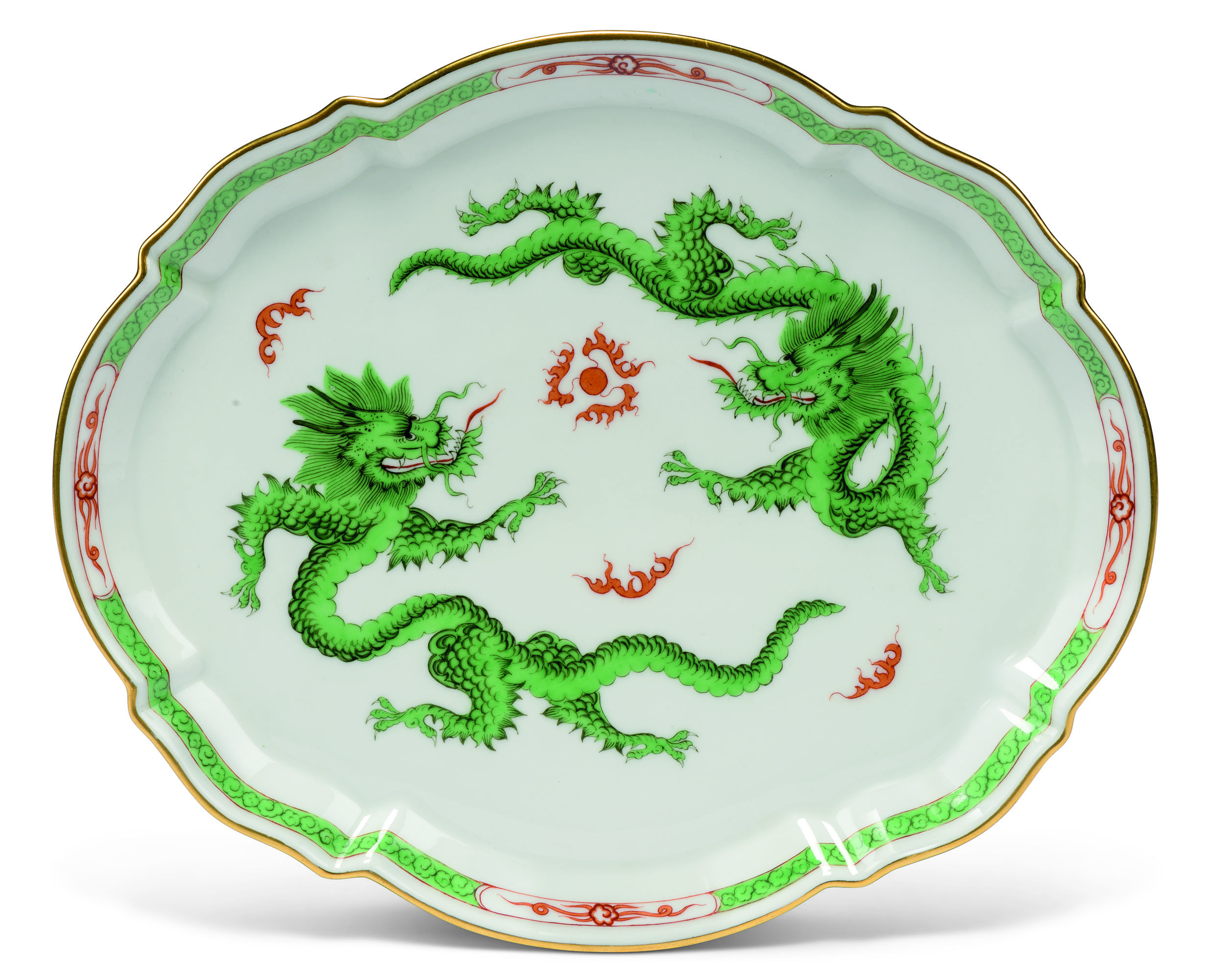 A MEISSEN GREEN 'MING DRAGON' PATTERN PART DINNER-SERVICE, 20TH