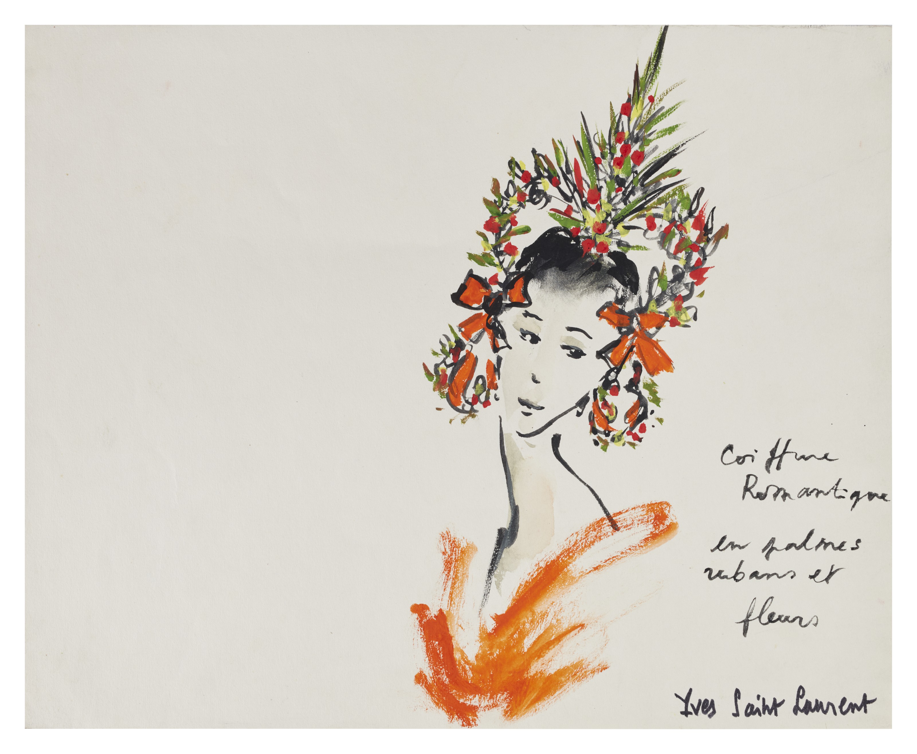 YVES SAINT LAURENT (1936-2008), Coiffure Romantique en palmes