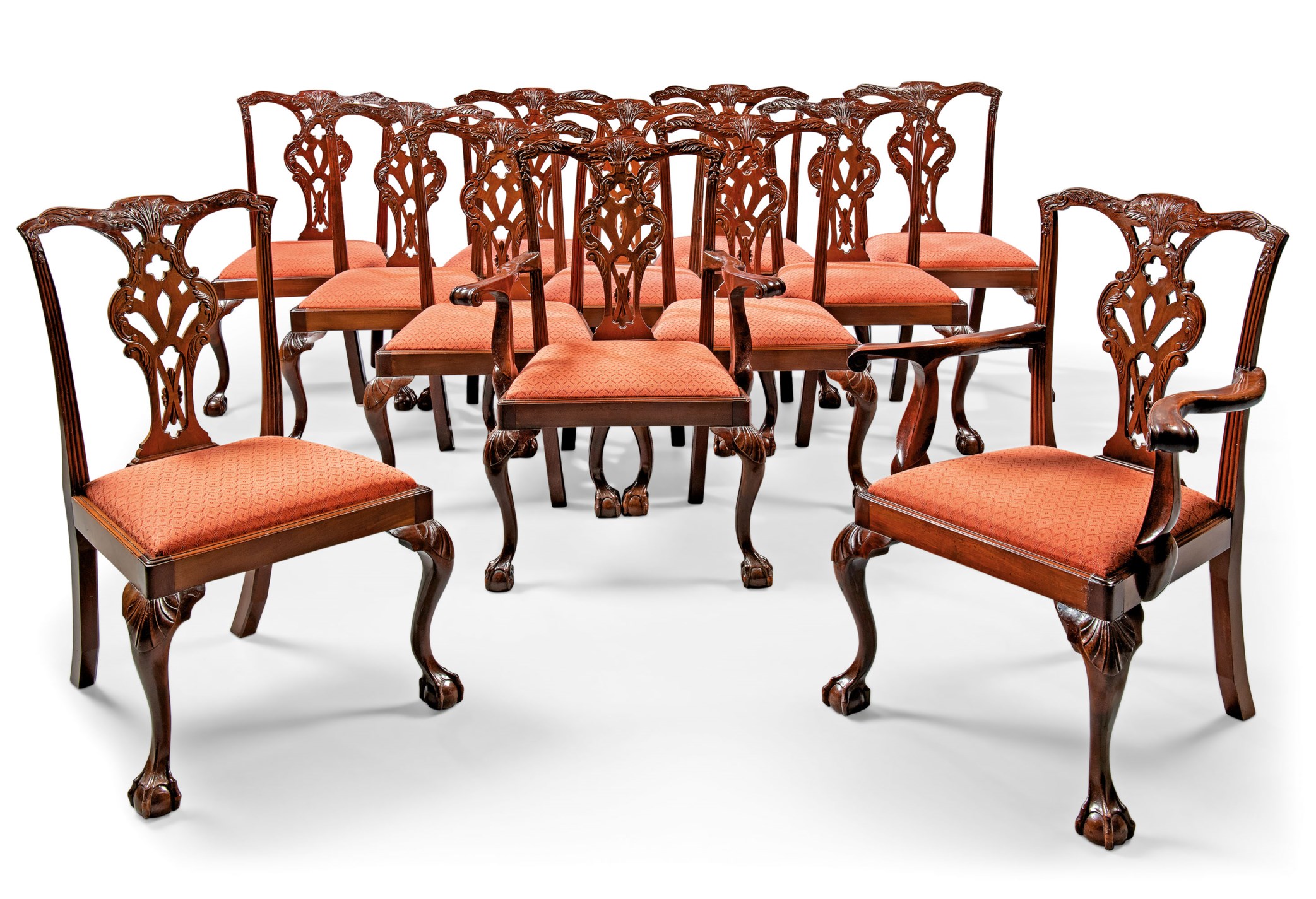 A SET OF TWELVE IISTYLE MAHOGANY DININGCHAIRS