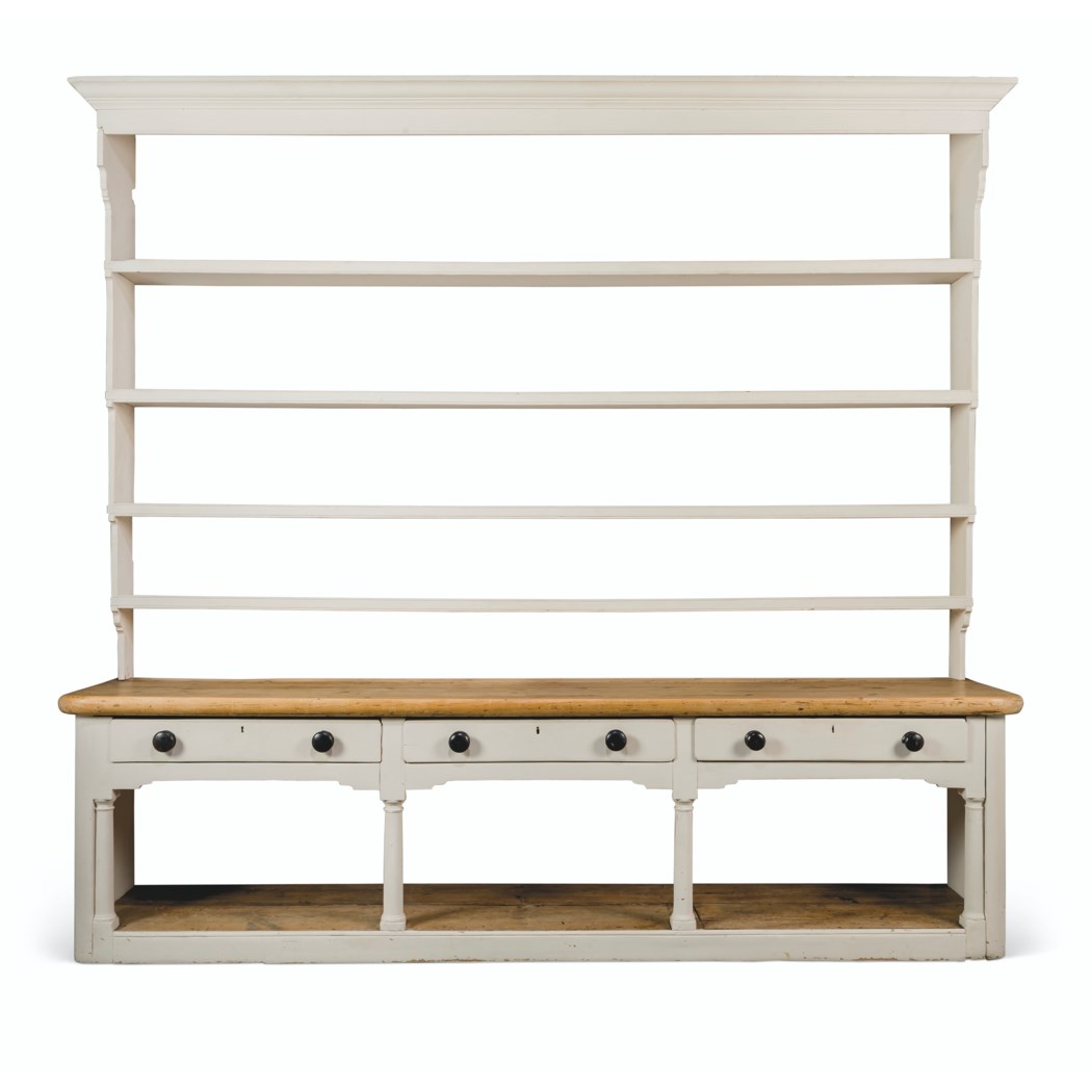 AN ENGLISH CREAMPAINTED AND PINE LARGE 'BATH' KITCHEN DRESSER