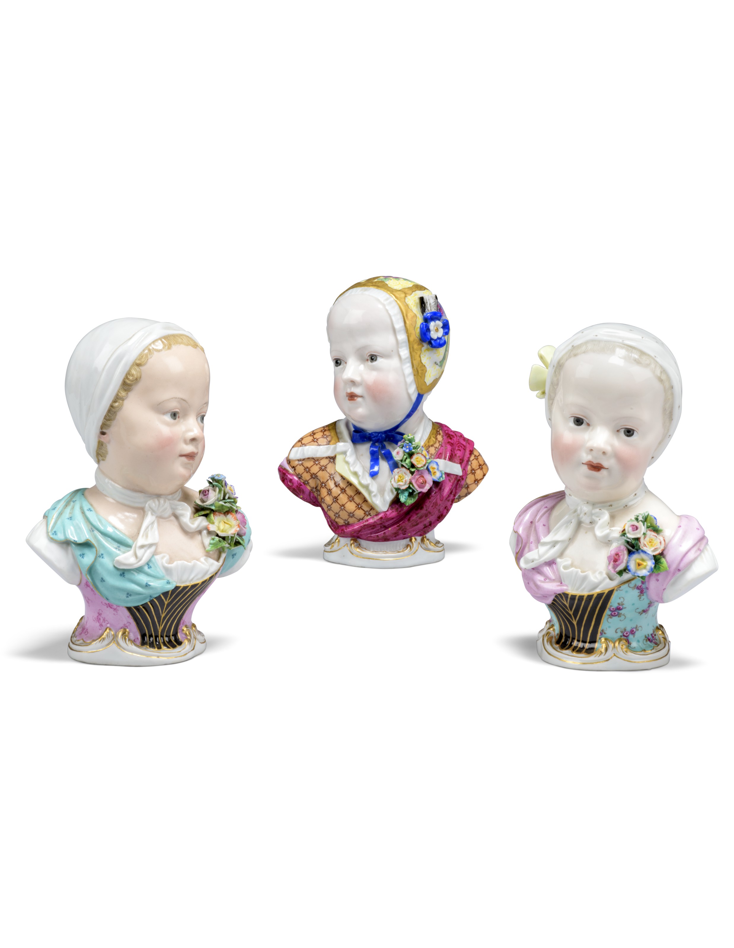 THREE MEISSEN PORCELAIN BUSTS OF THE BOURBON CHILDREN, LATE 19TH 