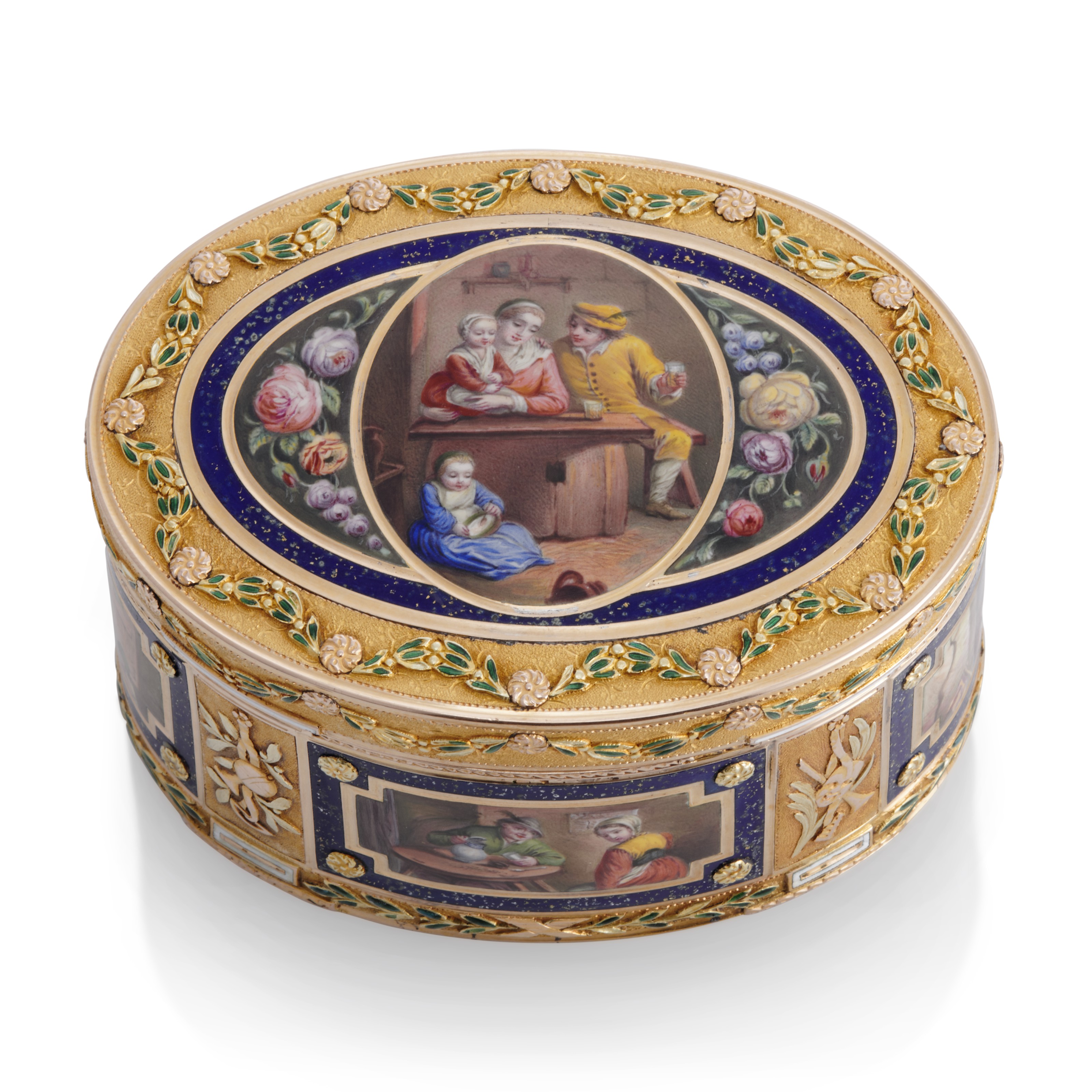 A GEORGE II GOLD AND HARDSTONE DOUBLE-OPENING SNUFF-BOX