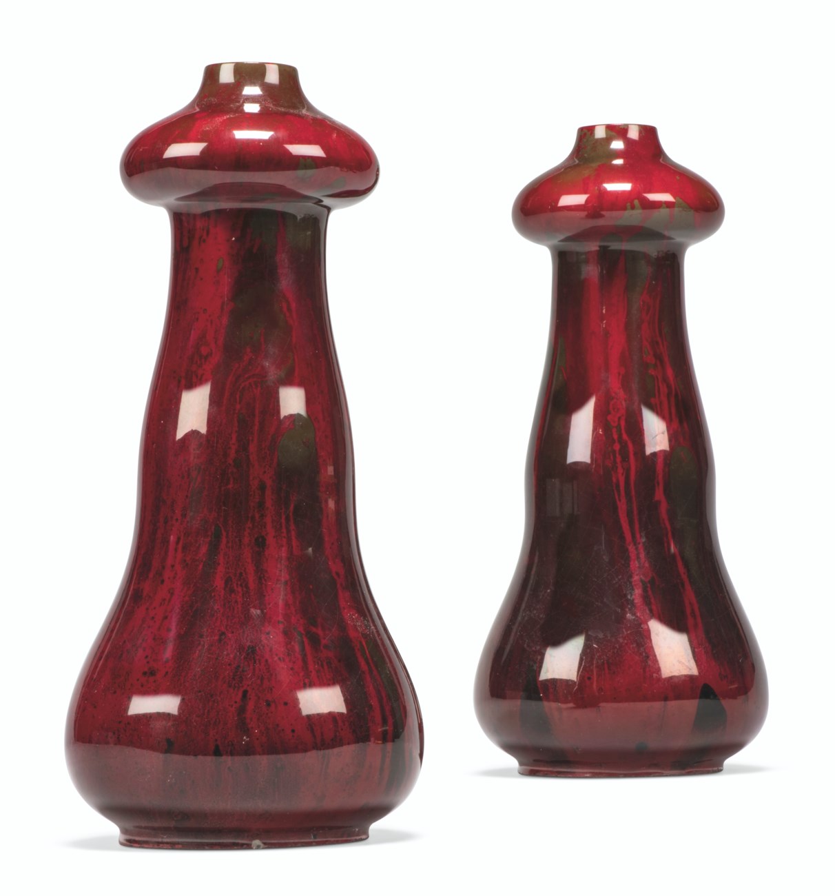 A PAIR OF HOWSONS ART POTTERY FLAMBE VASES, 1912, INSCRIBED HOWSONS ...