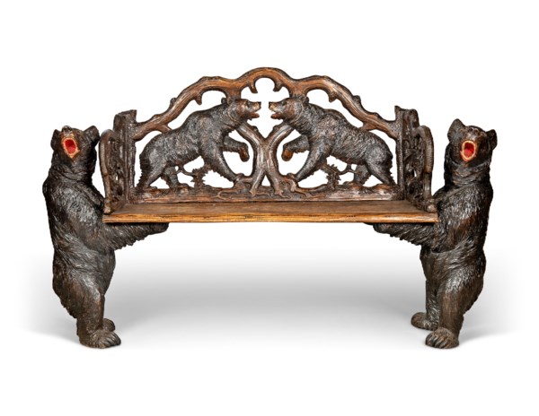 19th Century Swiss Black Forest Carved and Stained Walnut Bear