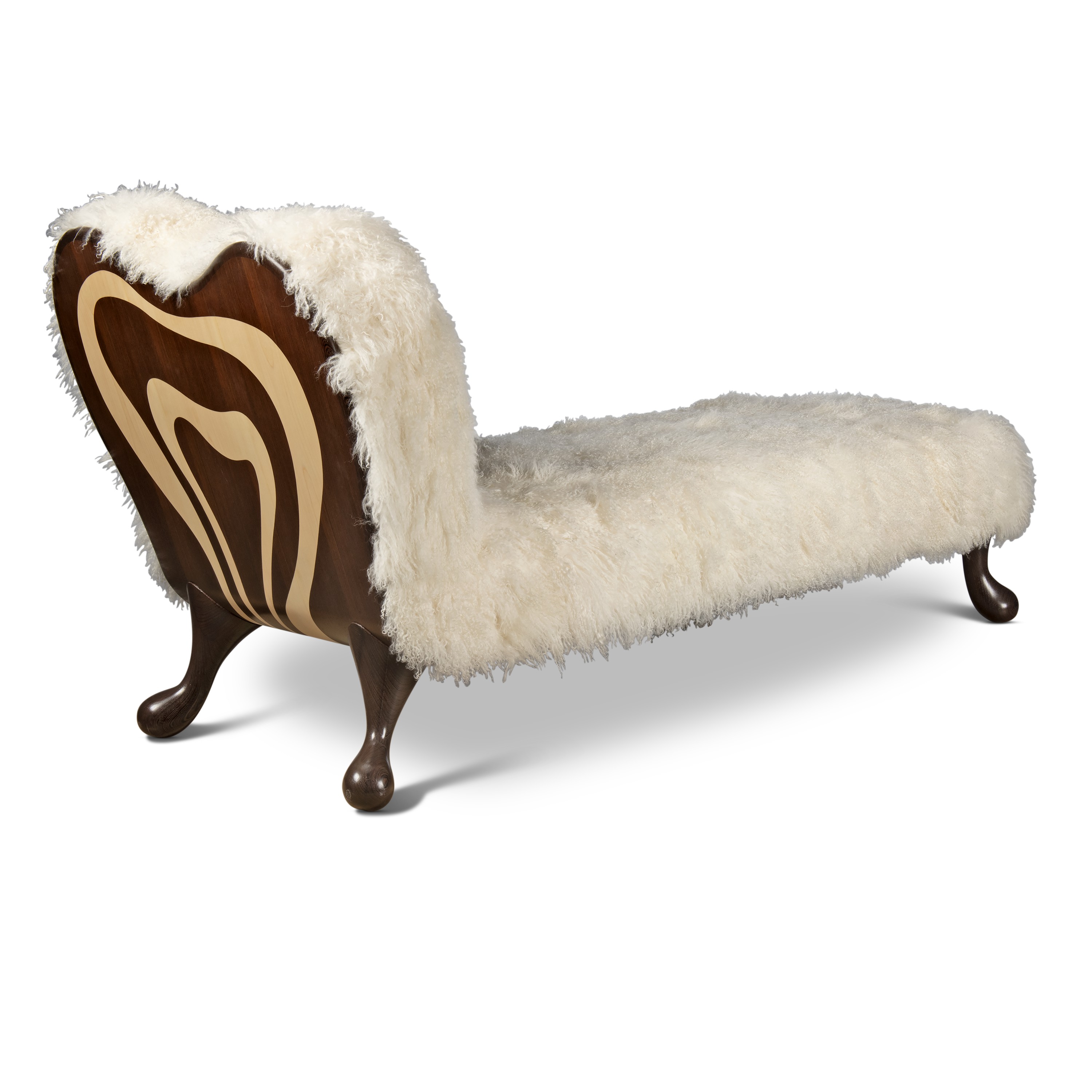 Mattia Bonetti (b. 1953), a unique &lsquo;Victoria&rsquo; daybed, 2020. Sycamore, wenge, goatskin upholstery, one leg stamped with the artist&rsquo;s monogram &lsquo;MB&rsquo;. 43⅓ in (110 cm) high; 86⅝ in (220 cm) long; 39⅜ in (100 cm) wide. Sold for £27,500 on 9 December 2021, Online