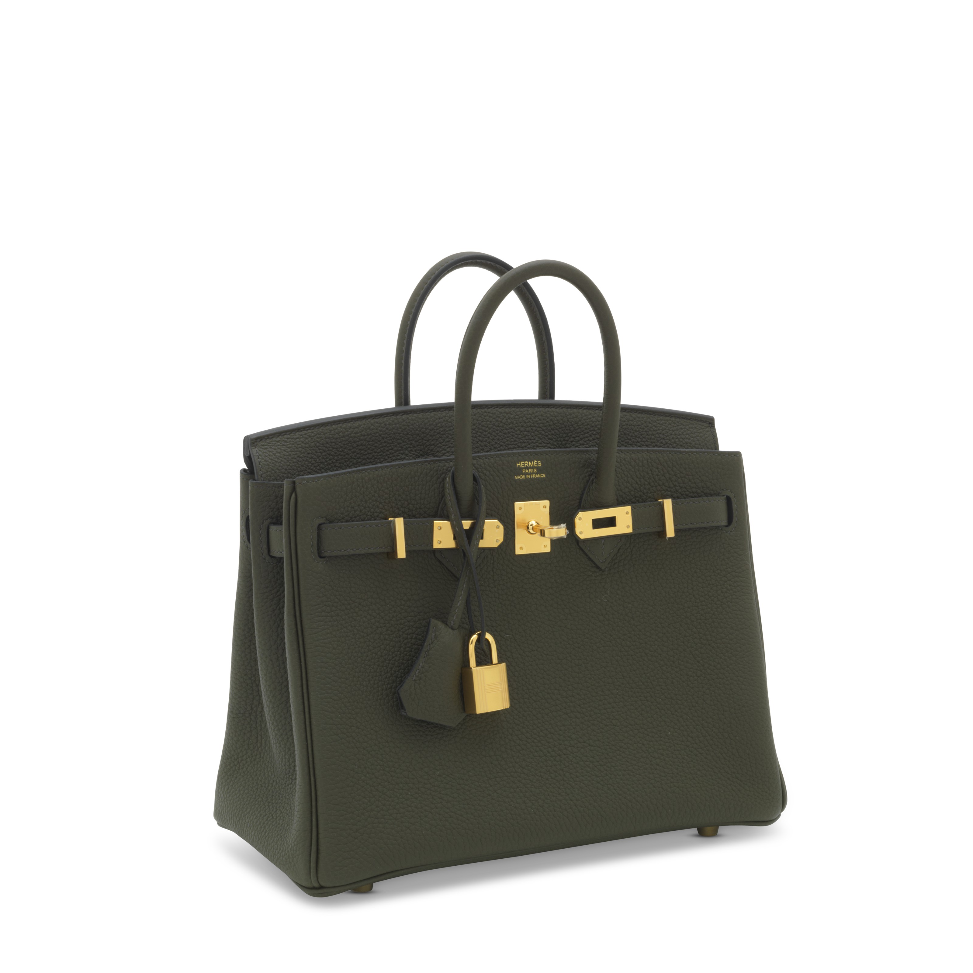 Hermes Vert De Gris Togo Leather Gold Finished Birkin 25 Bag Hermes