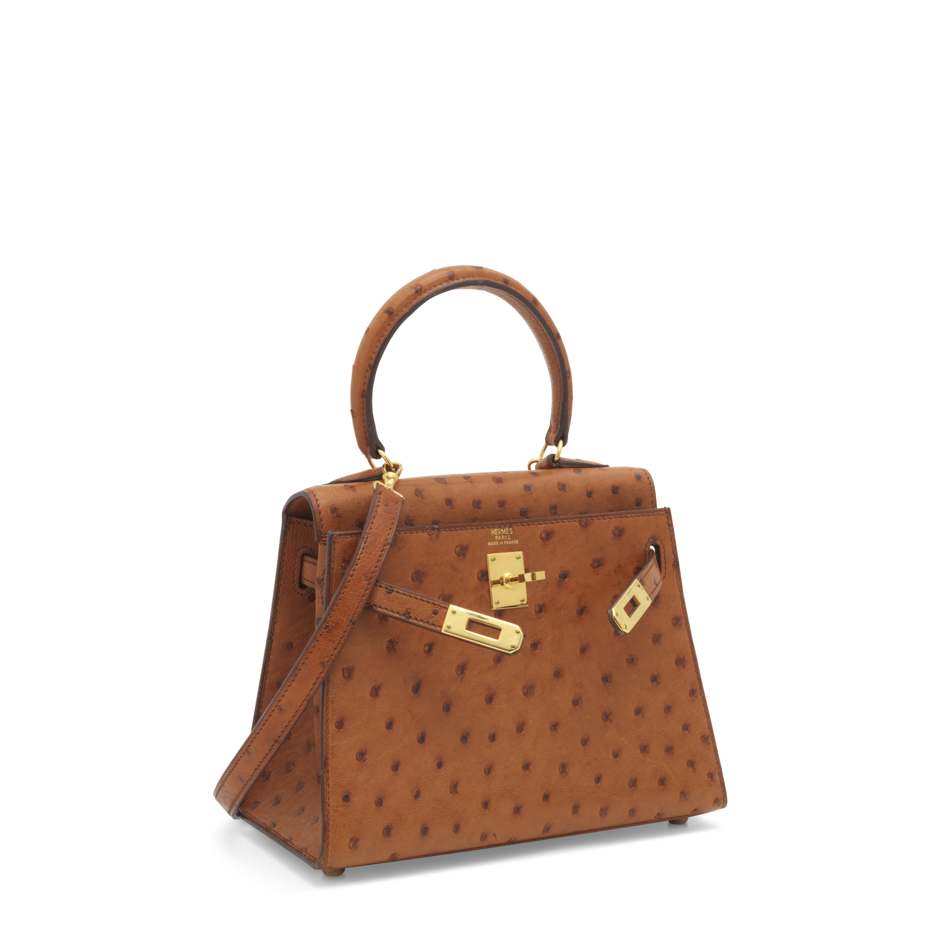 A COGNAC OSTRICH MINI KELLY 20 GOLD HARDWARE, HERMÈS, 1992