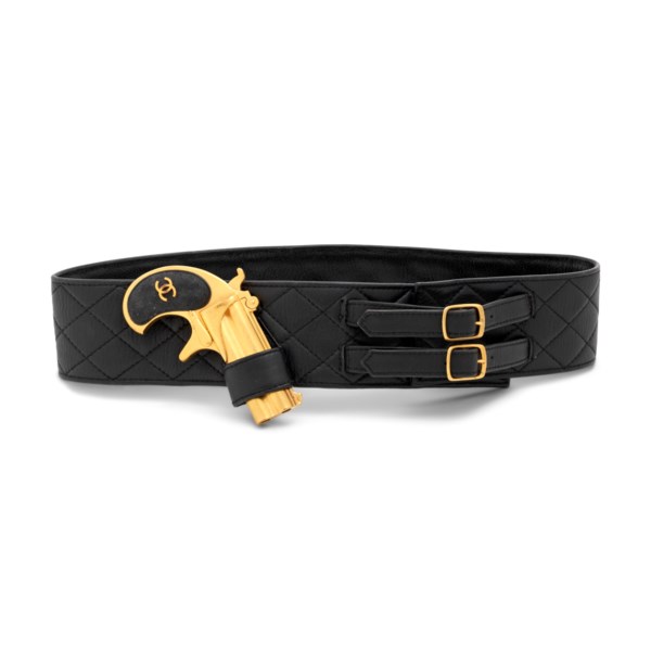 A LIMITED EDITION BLACK LAMBSKIN LEATHER BELT WITH GOLD 